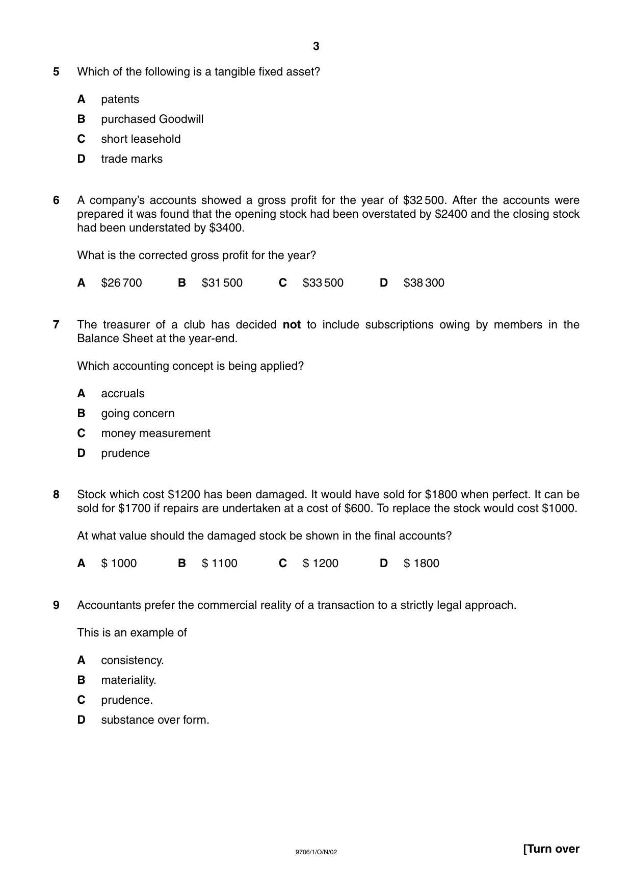 Cambridge A Level Accounting 9706 2002 Oct/Nov Paper 1 · Variant 1 question paper, page 3 of 12