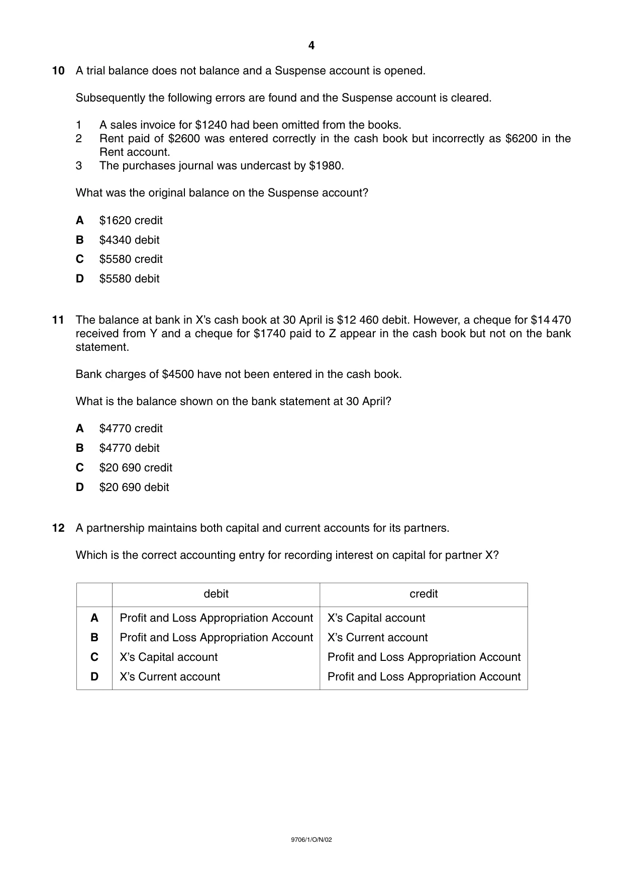 Cambridge A Level Accounting 9706 2002 Oct/Nov Paper 1 · Variant 1 question paper, page 4 of 12