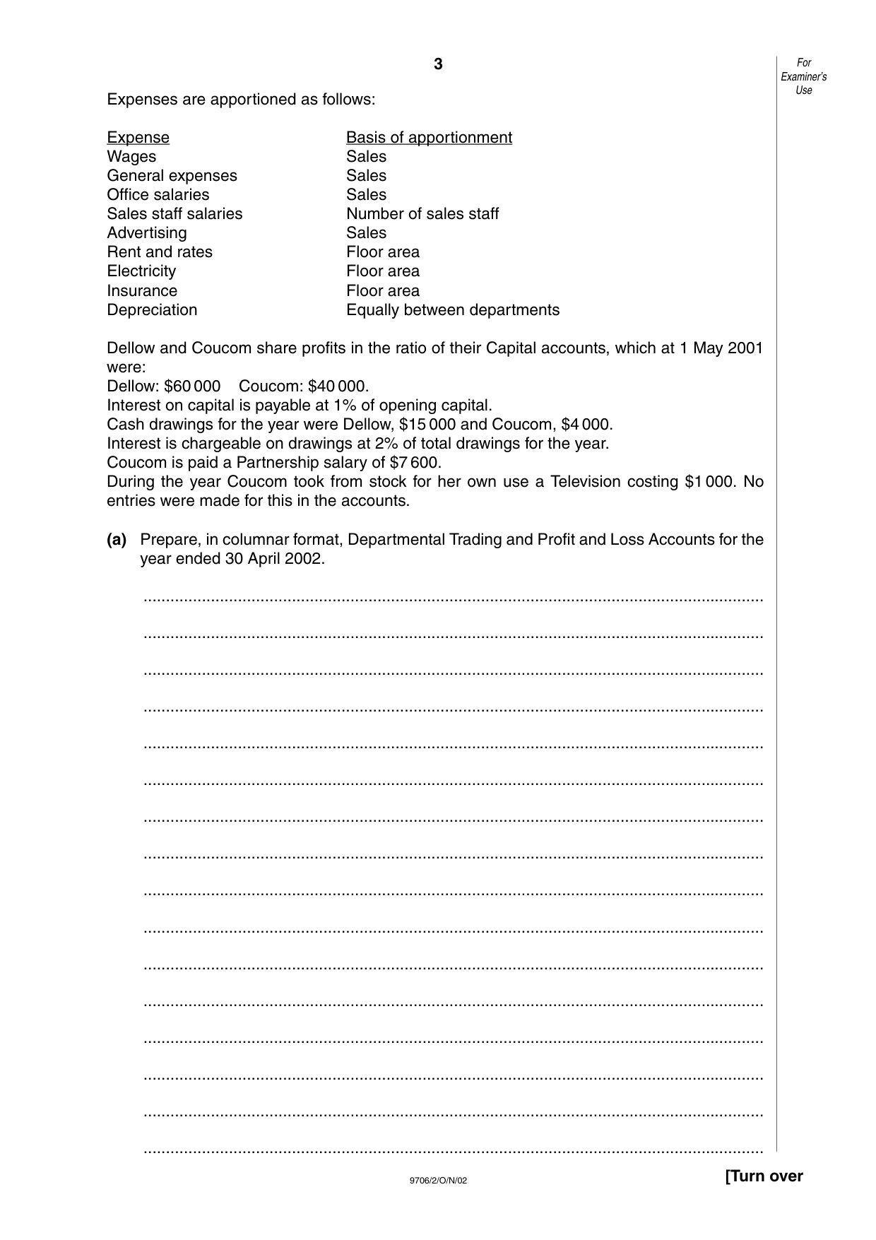 Cambridge A Level Accounting 9706 2002 Oct/Nov Paper 2 · Variant 1 question paper, page 3 of 12