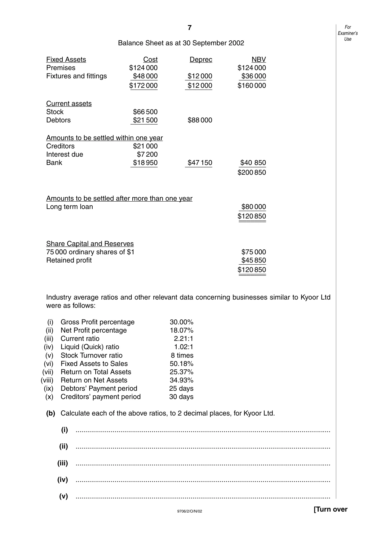 Cambridge A Level Accounting 9706 2002 Oct/Nov Paper 2 · Variant 1 question paper, page 7 of 12