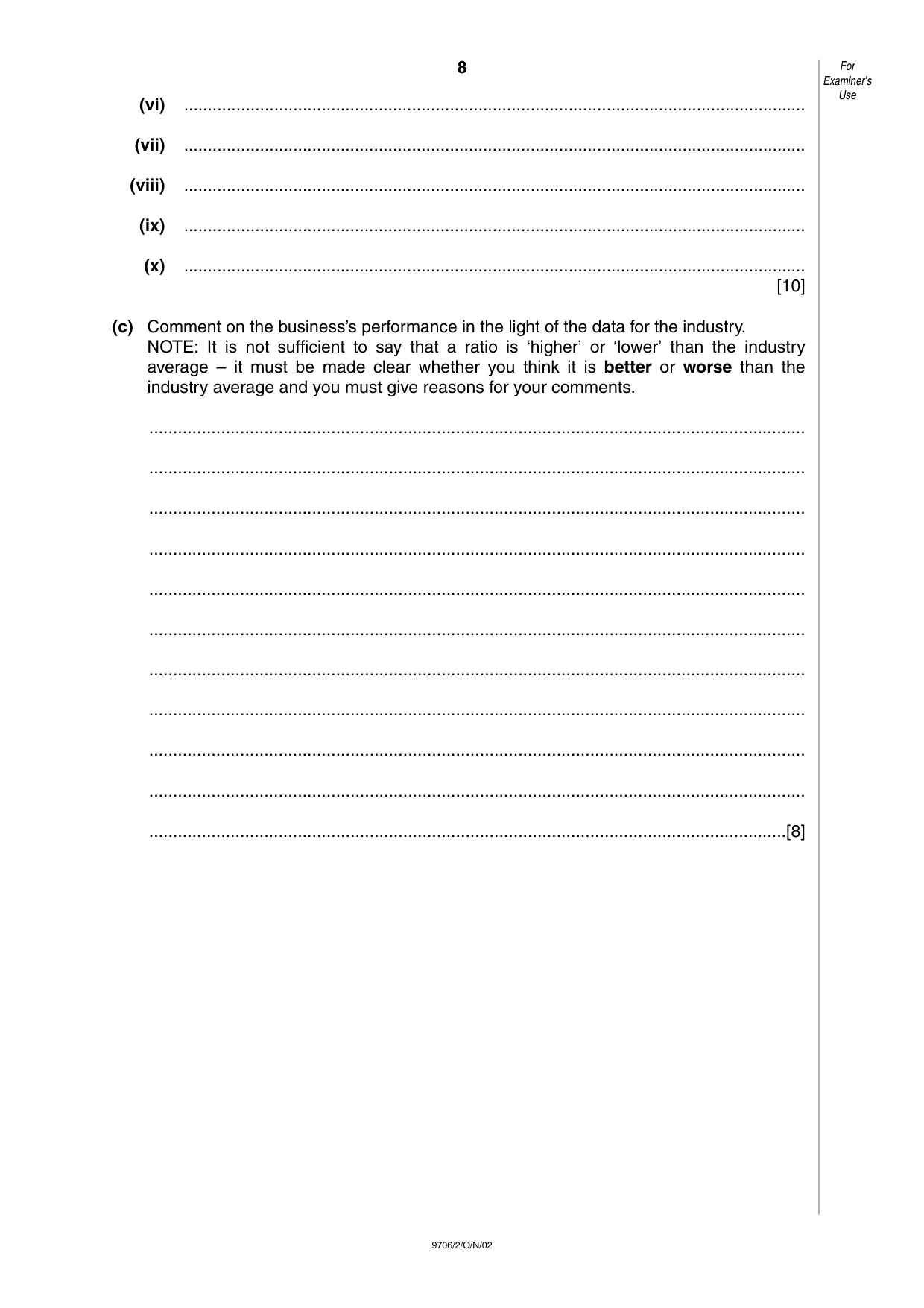 Cambridge A Level Accounting 9706 2002 Oct/Nov Paper 2 · Variant 1 question paper, page 8 of 12