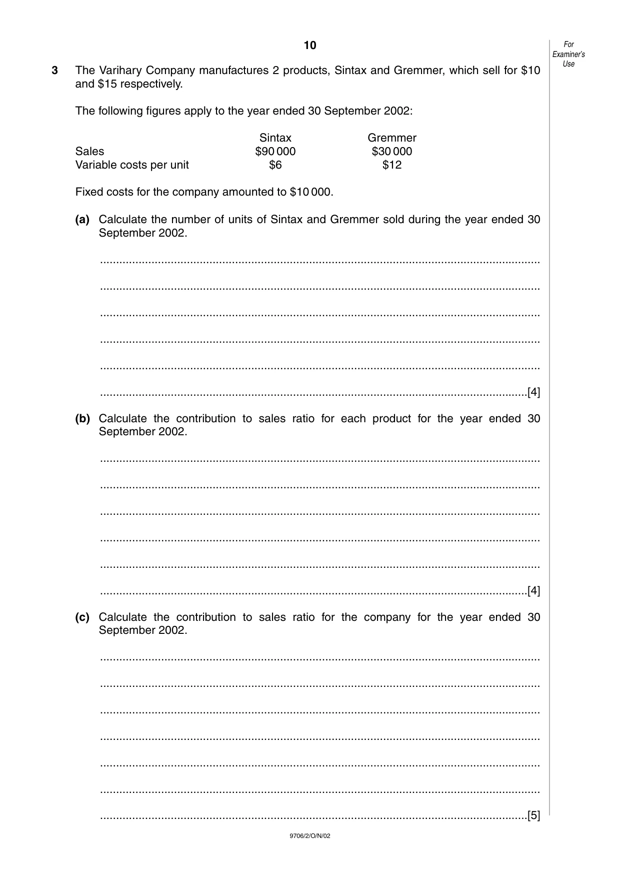 Cambridge A Level Accounting 9706 2002 Oct/Nov Paper 2 · Variant 1 question paper, page 10 of 12