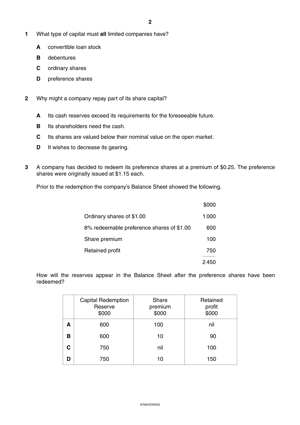 Cambridge A Level Accounting 9706 2002 Oct/Nov Paper 3 · Variant 1 question paper, page 2 of 12