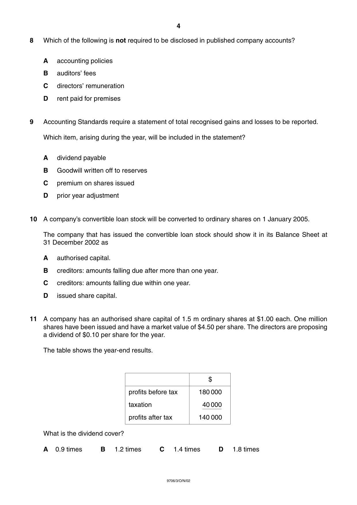 Cambridge A Level Accounting 9706 2002 Oct/Nov Paper 3 · Variant 1 question paper, page 4 of 12