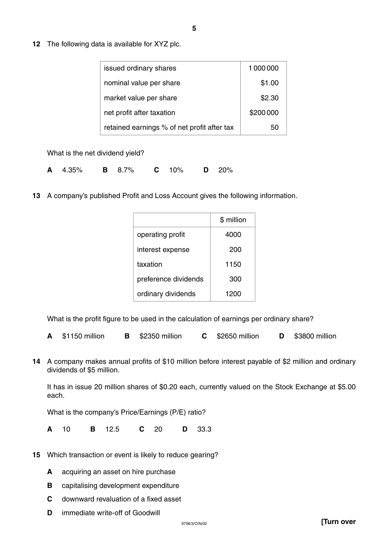 Cambridge A Level Accounting 9706 2002 Oct/Nov Paper 3 · Variant 1 question paper, page 5 of 12