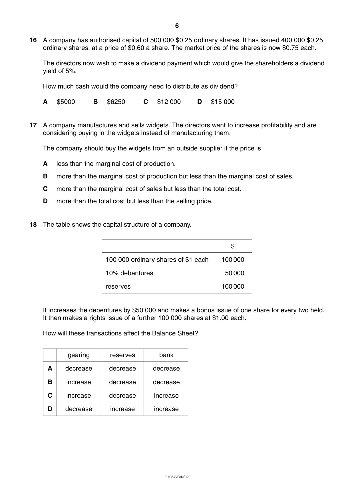 Cambridge A Level Accounting 9706 2002 Oct/Nov Paper 3 · Variant 1 question paper, page 6 of 12