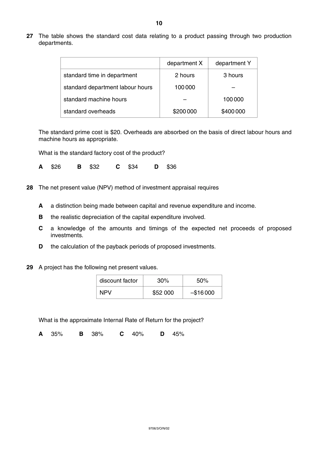 Cambridge A Level Accounting 9706 2002 Oct/Nov Paper 3 · Variant 1 question paper, page 10 of 12