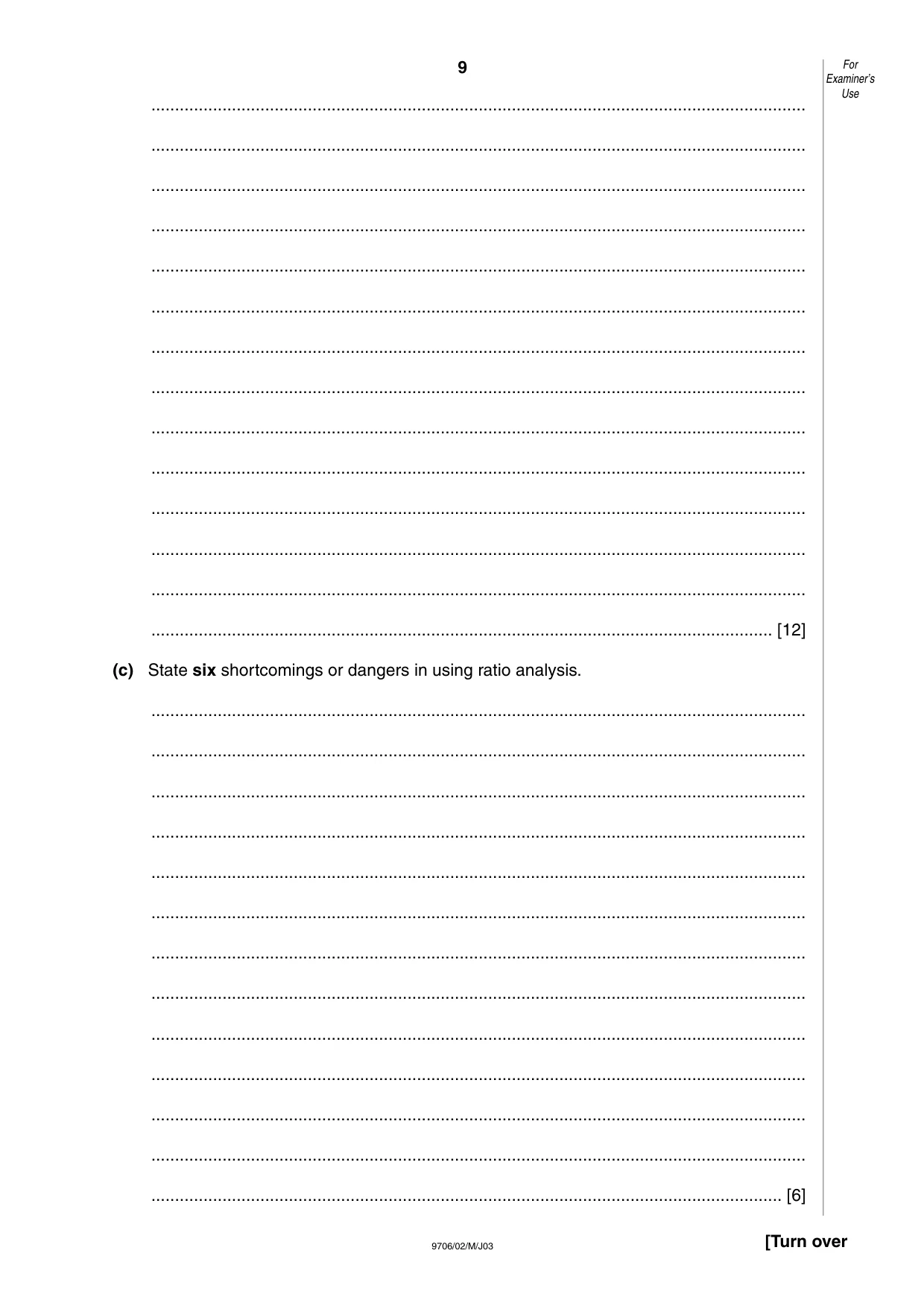 Cambridge A Level Accounting 9706 2003 May/June Paper 2 · Variant 1 question paper, page 9 of 12
