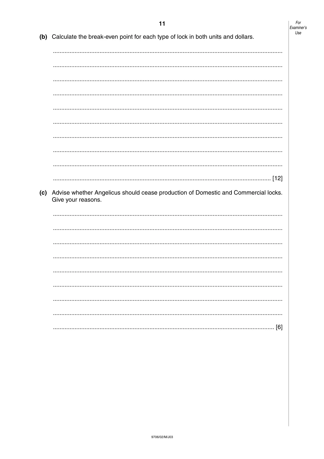 Cambridge A Level Accounting 9706 2003 May/June Paper 2 · Variant 1 question paper, page 11 of 12