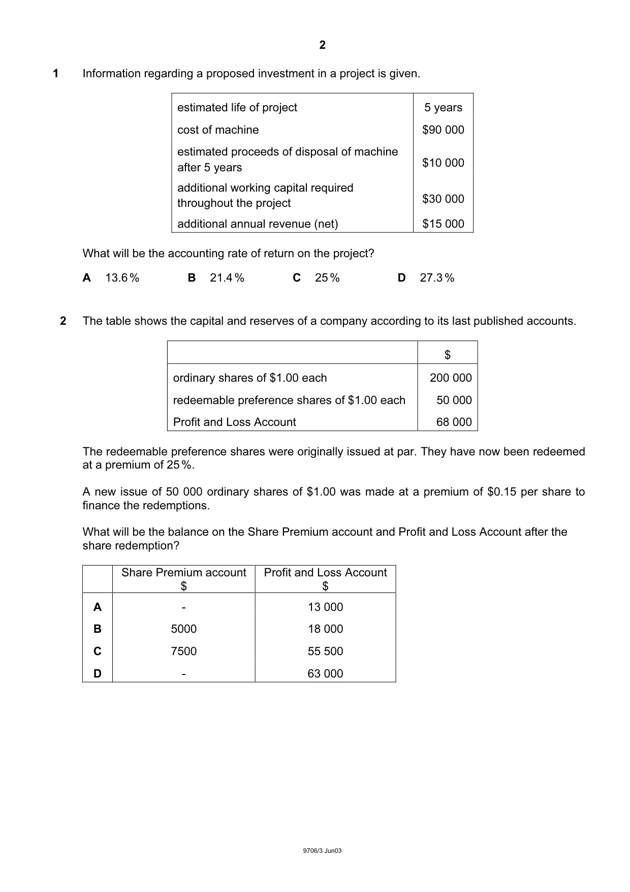 Cambridge A Level Accounting 9706 2003 May/June Paper 3 · Variant 1 question paper, page 2 of 12