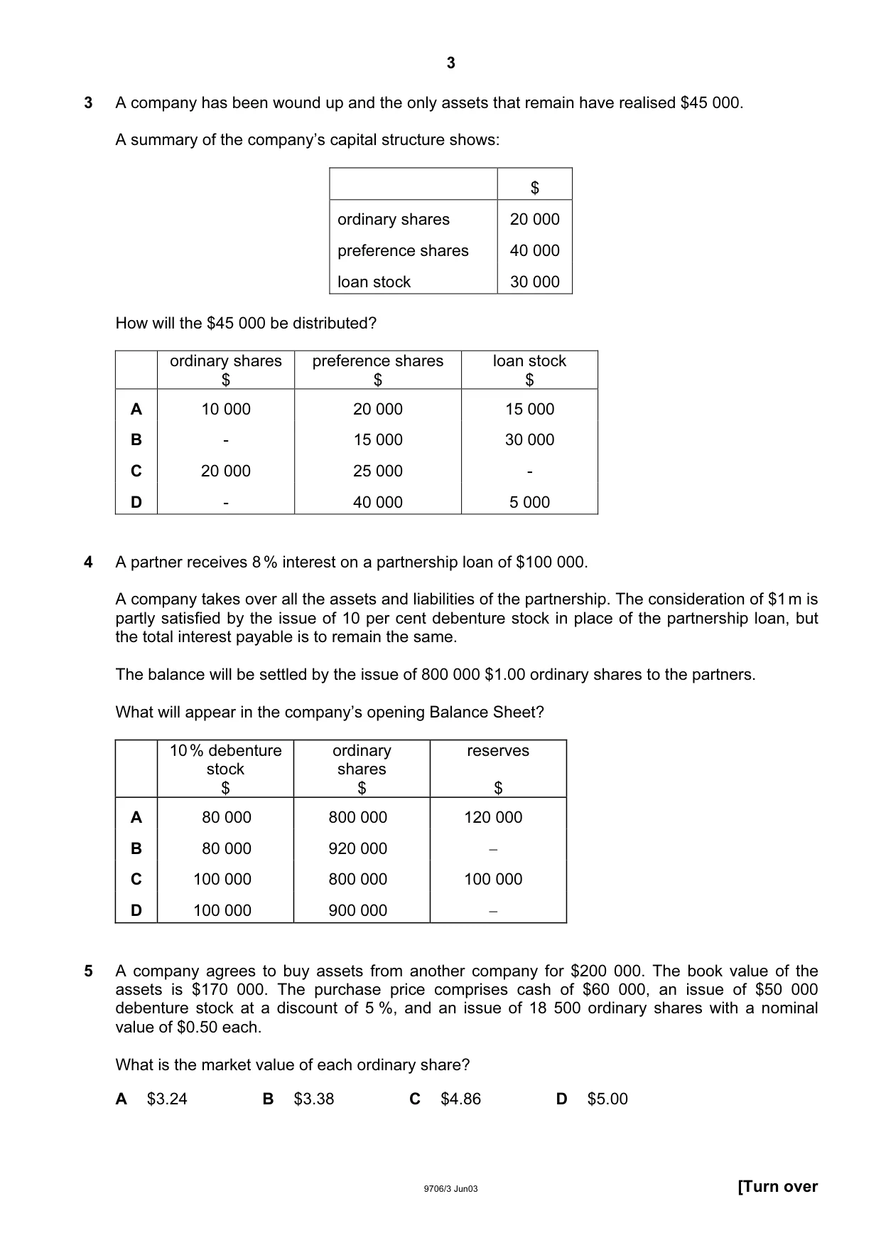 Cambridge A Level Accounting 9706 2003 May/June Paper 3 · Variant 1 question paper, page 3 of 12