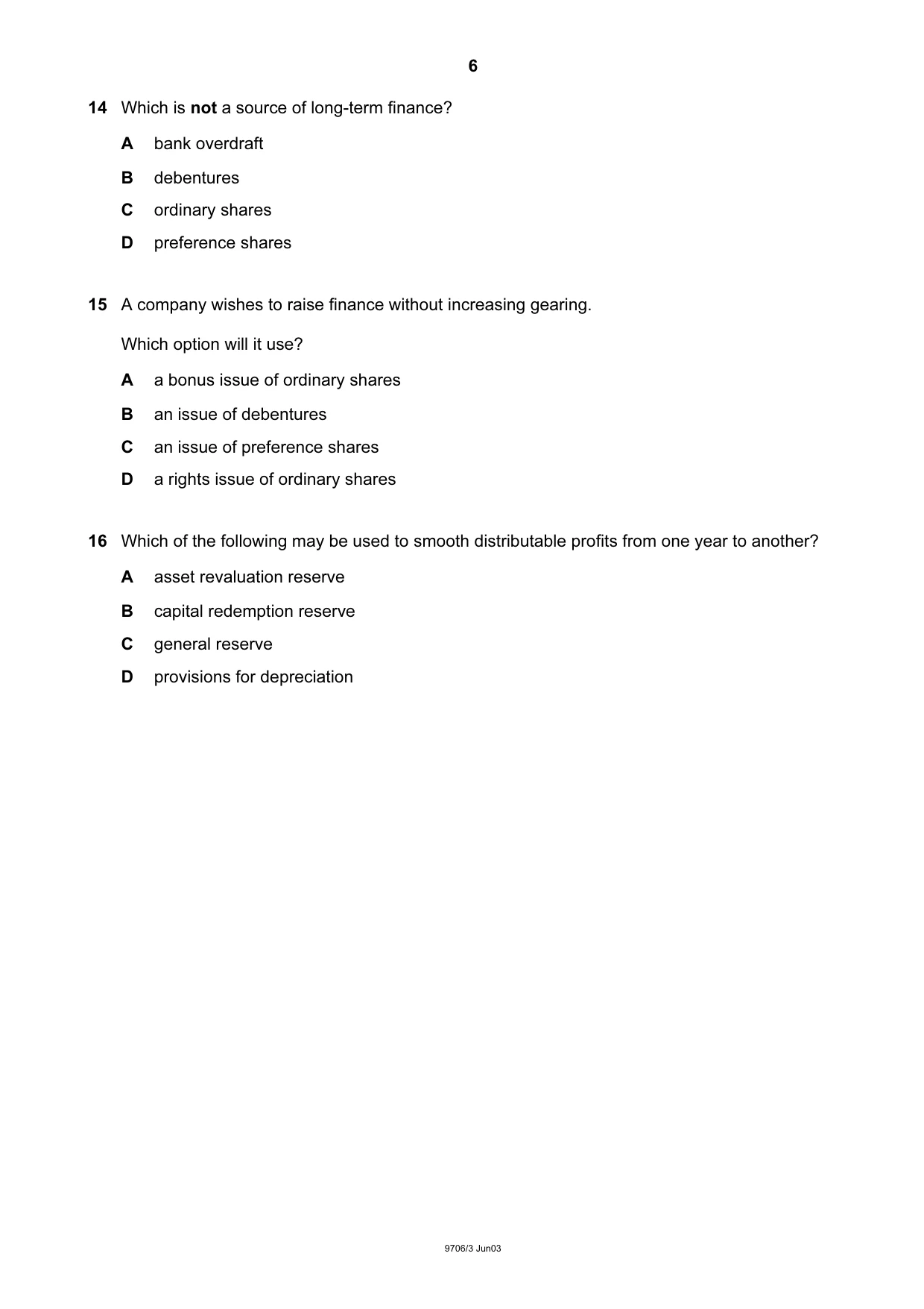 Cambridge A Level Accounting 9706 2003 May/June Paper 3 · Variant 1 question paper, page 6 of 12
