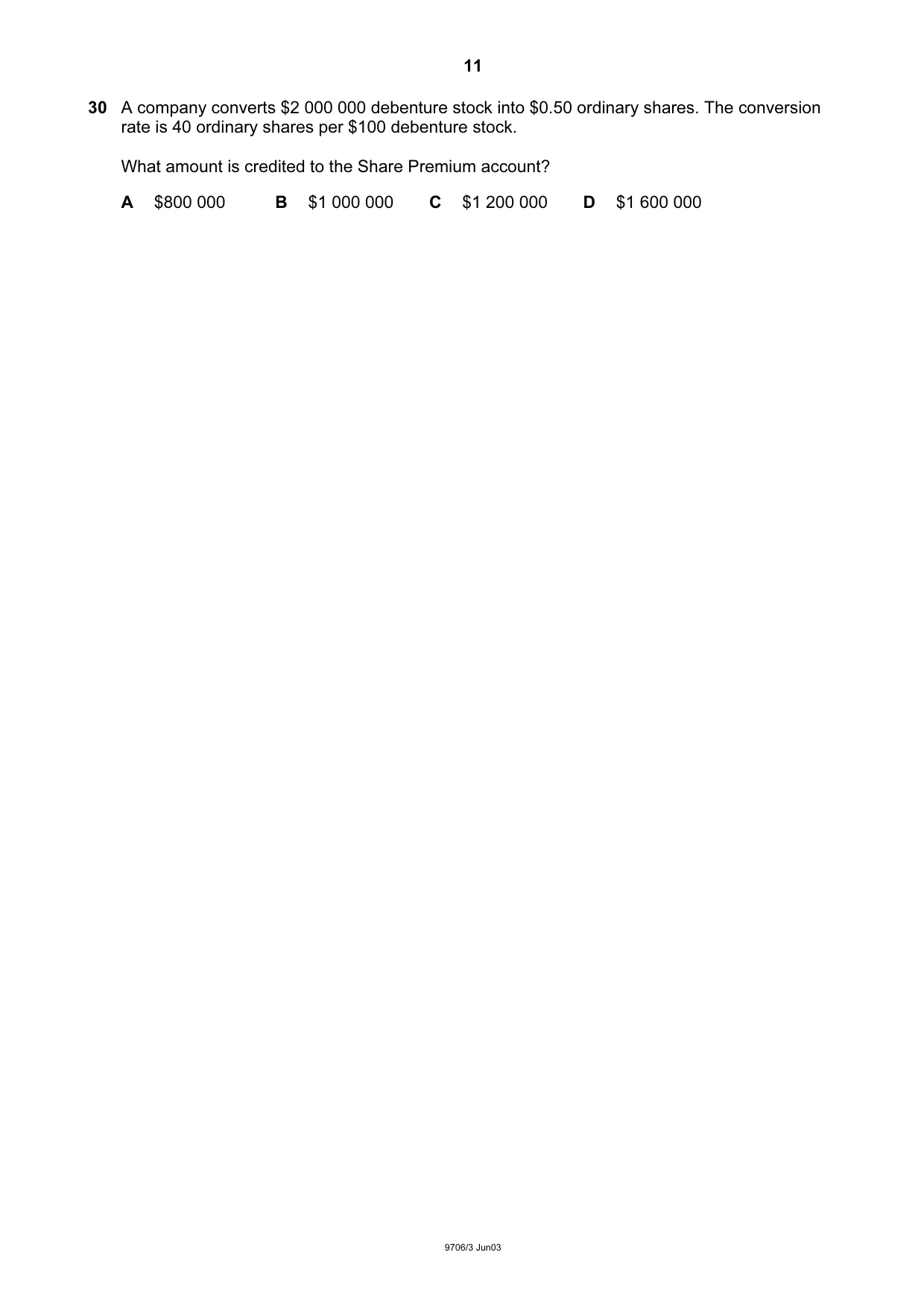 Cambridge A Level Accounting 9706 2003 May/June Paper 3 · Variant 1 question paper, page 11 of 12