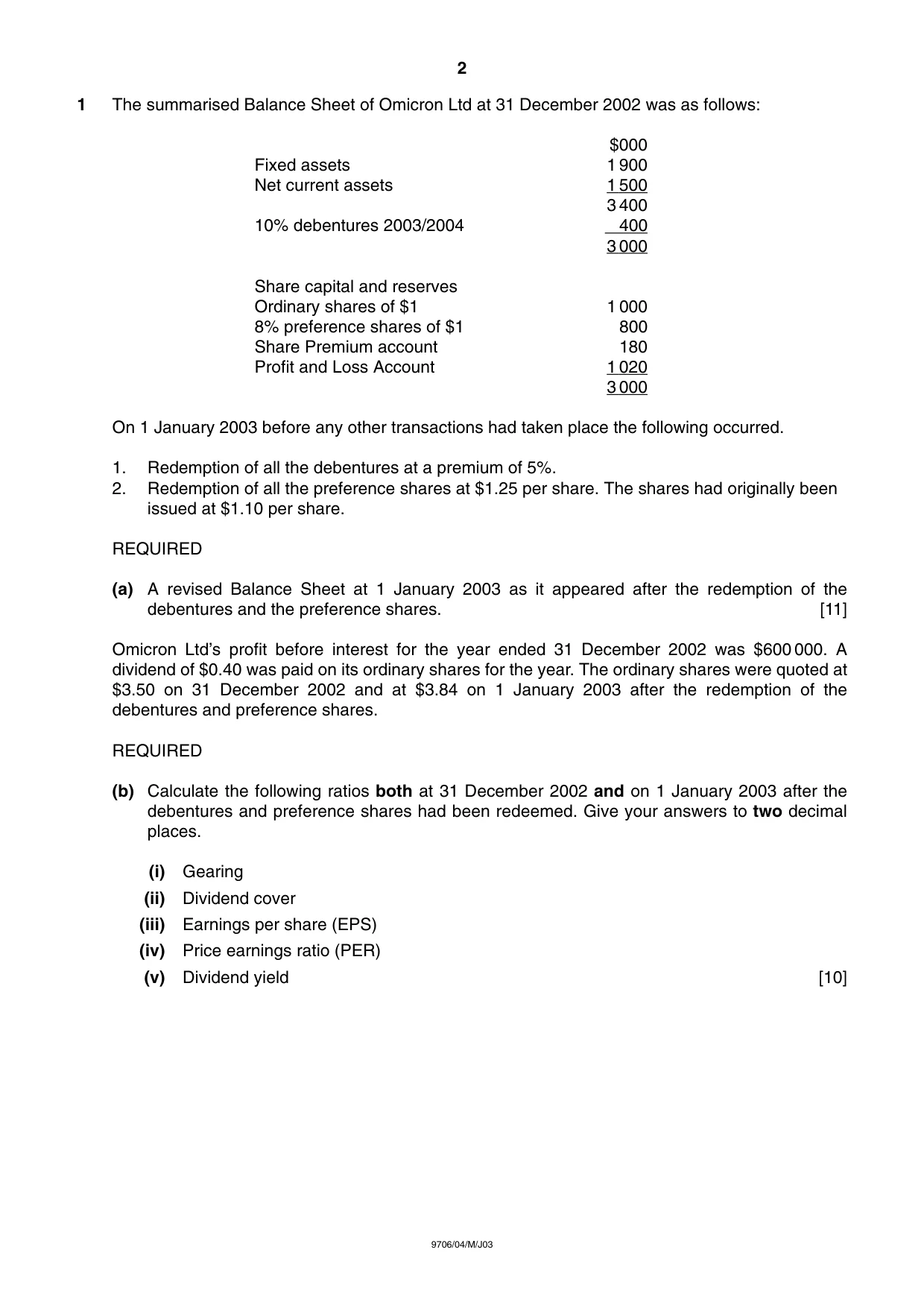 Cambridge A Level Accounting 9706 2003 May/June Paper 4 · Variant 1 question paper, page 2 of 8