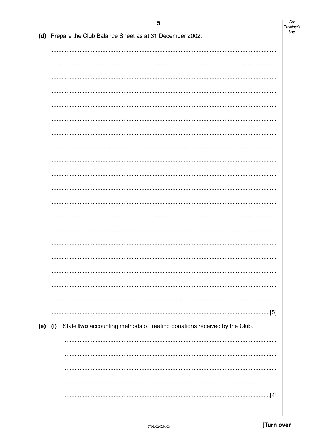 Cambridge A Level Accounting 9706 2003 Oct/Nov Paper 2 · Variant 1 question paper, page 5 of 12