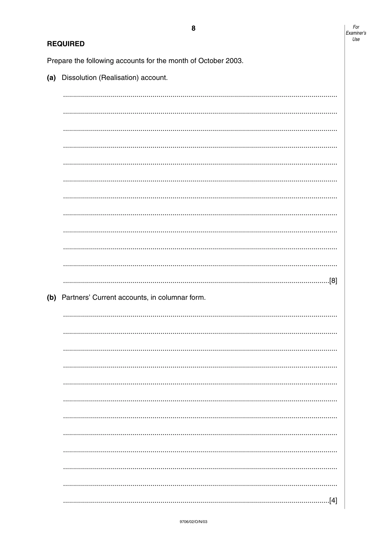 Cambridge A Level Accounting 9706 2003 Oct/Nov Paper 2 · Variant 1 question paper, page 8 of 12