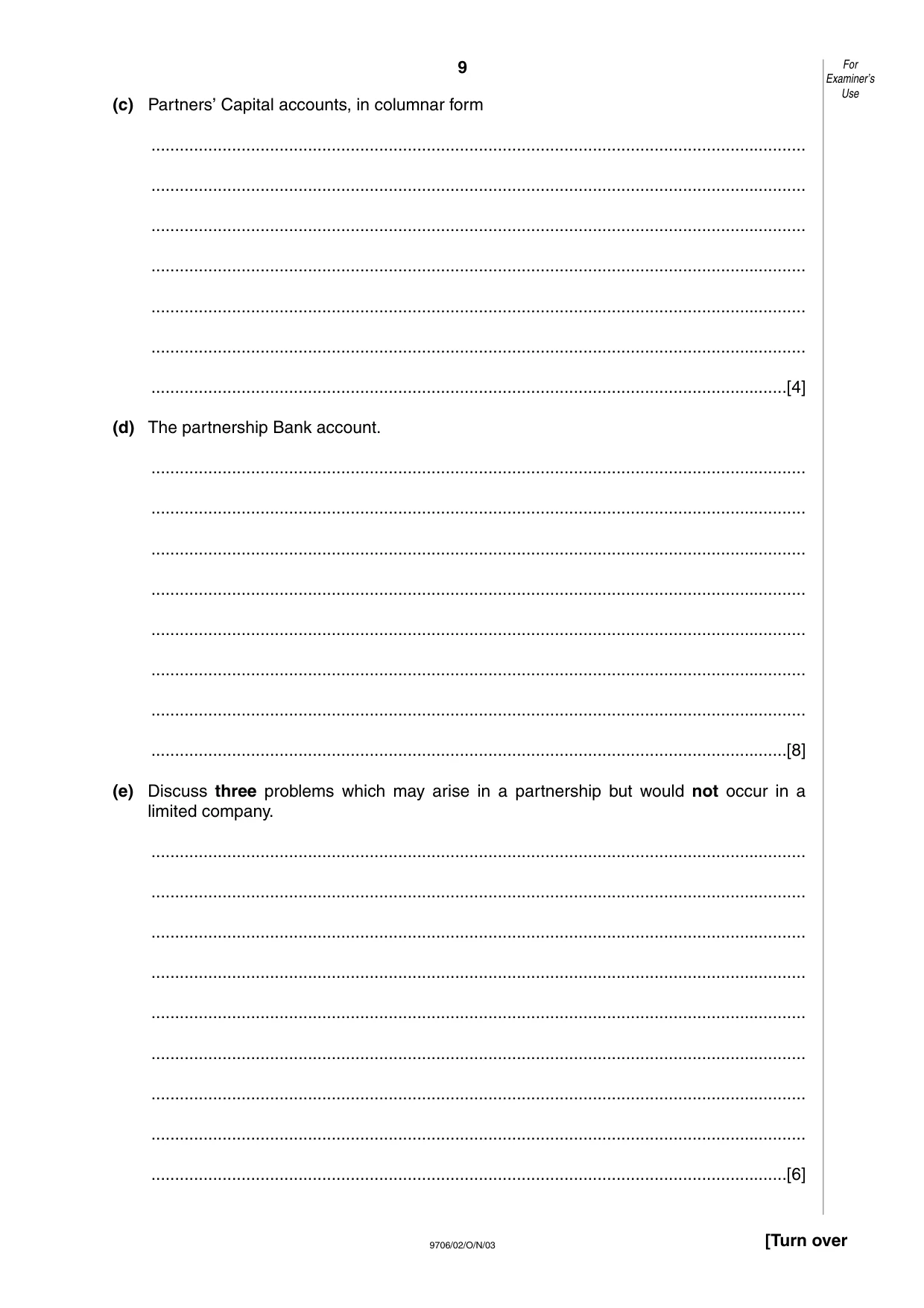 Cambridge A Level Accounting 9706 2003 Oct/Nov Paper 2 · Variant 1 question paper, page 9 of 12