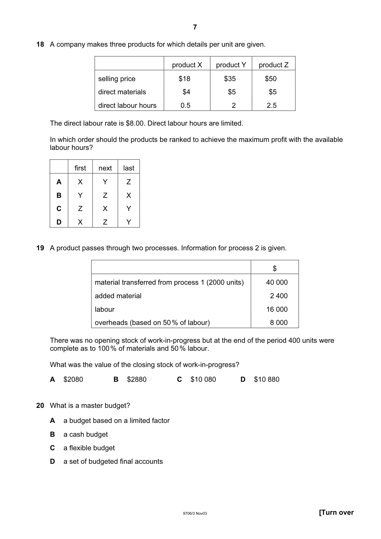 Cambridge A Level Accounting 9706 2003 Oct/Nov Paper 3 · Variant 1 question paper, page 7 of 12