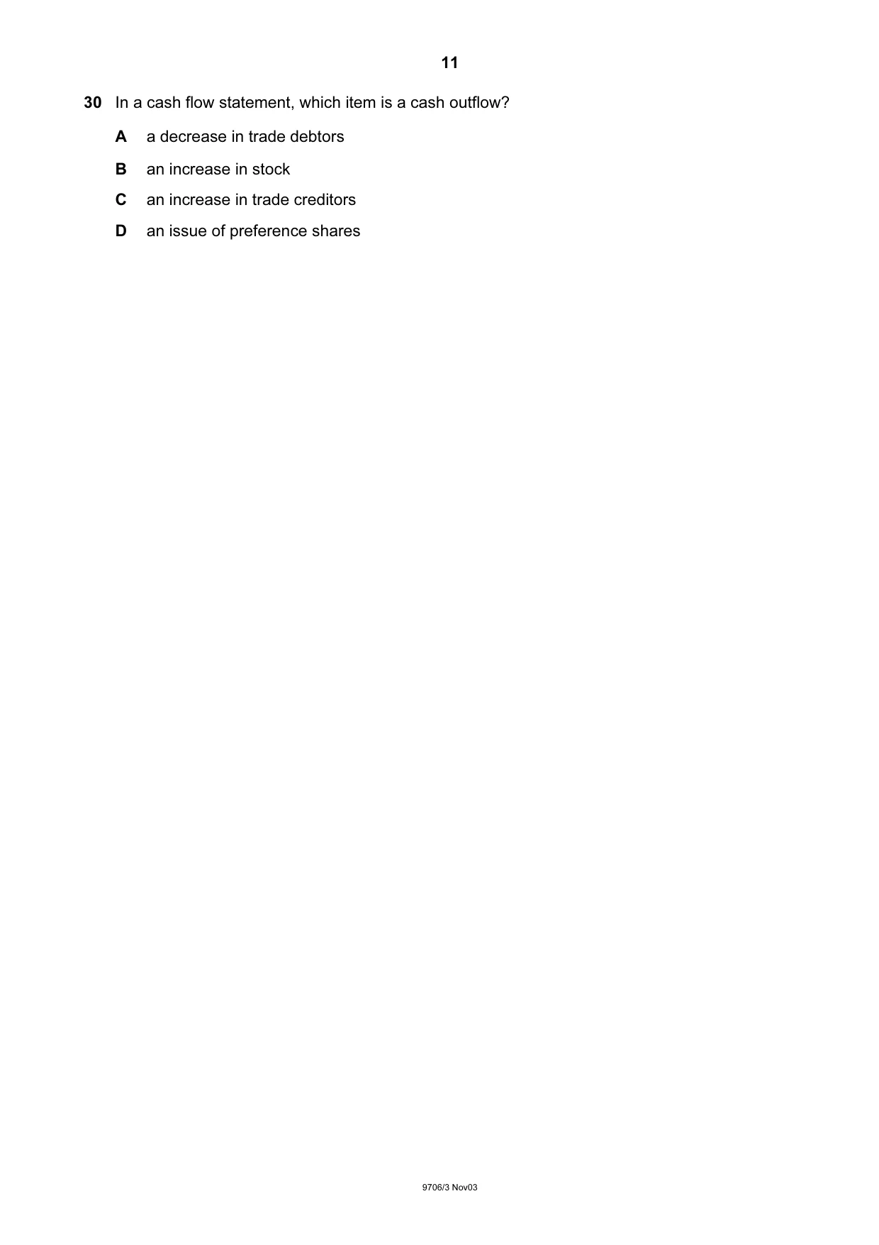 Cambridge A Level Accounting 9706 2003 Oct/Nov Paper 3 · Variant 1 question paper, page 11 of 12