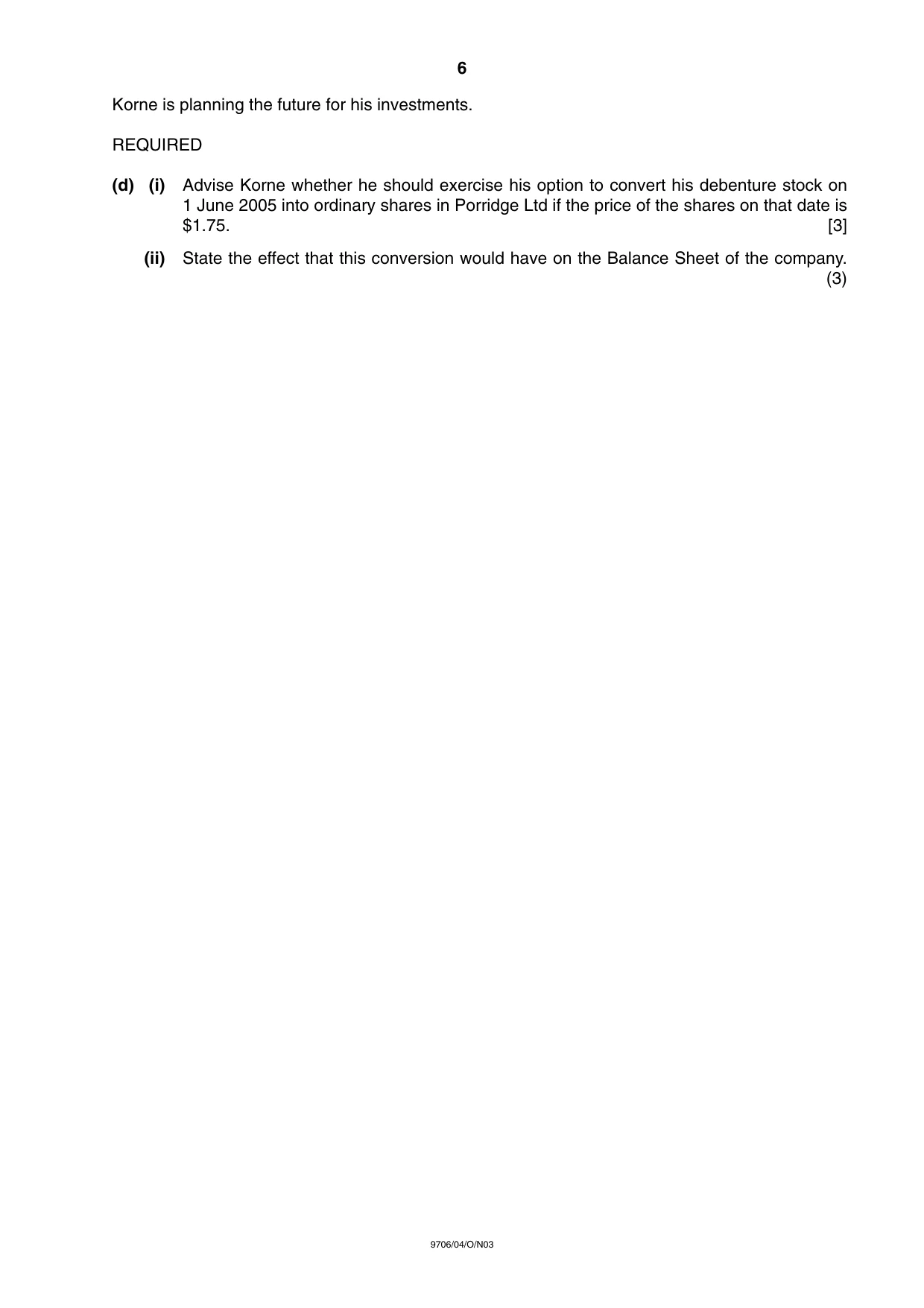 Cambridge A Level Accounting 9706 2003 Oct/Nov Paper 4 · Variant 1 question paper, page 6 of 8