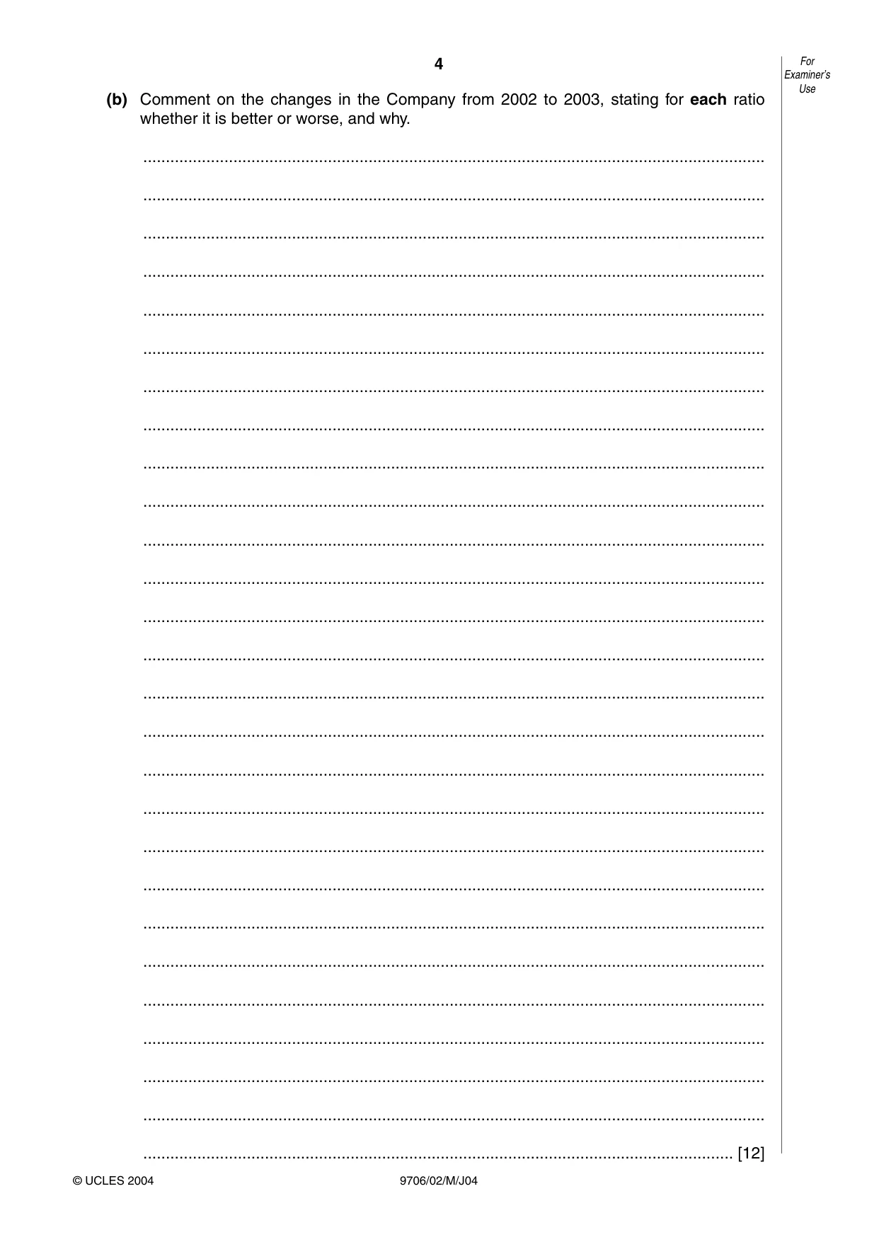 Cambridge A Level Accounting 9706 2004 May/June Paper 2 · Variant 1 question paper, page 4 of 12