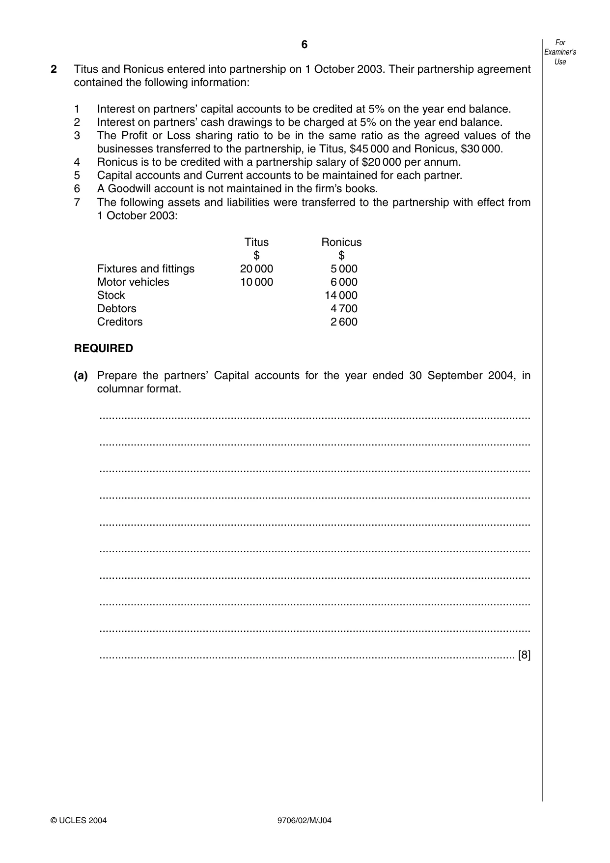 Cambridge A Level Accounting 9706 2004 May/June Paper 2 · Variant 1 question paper, page 6 of 12