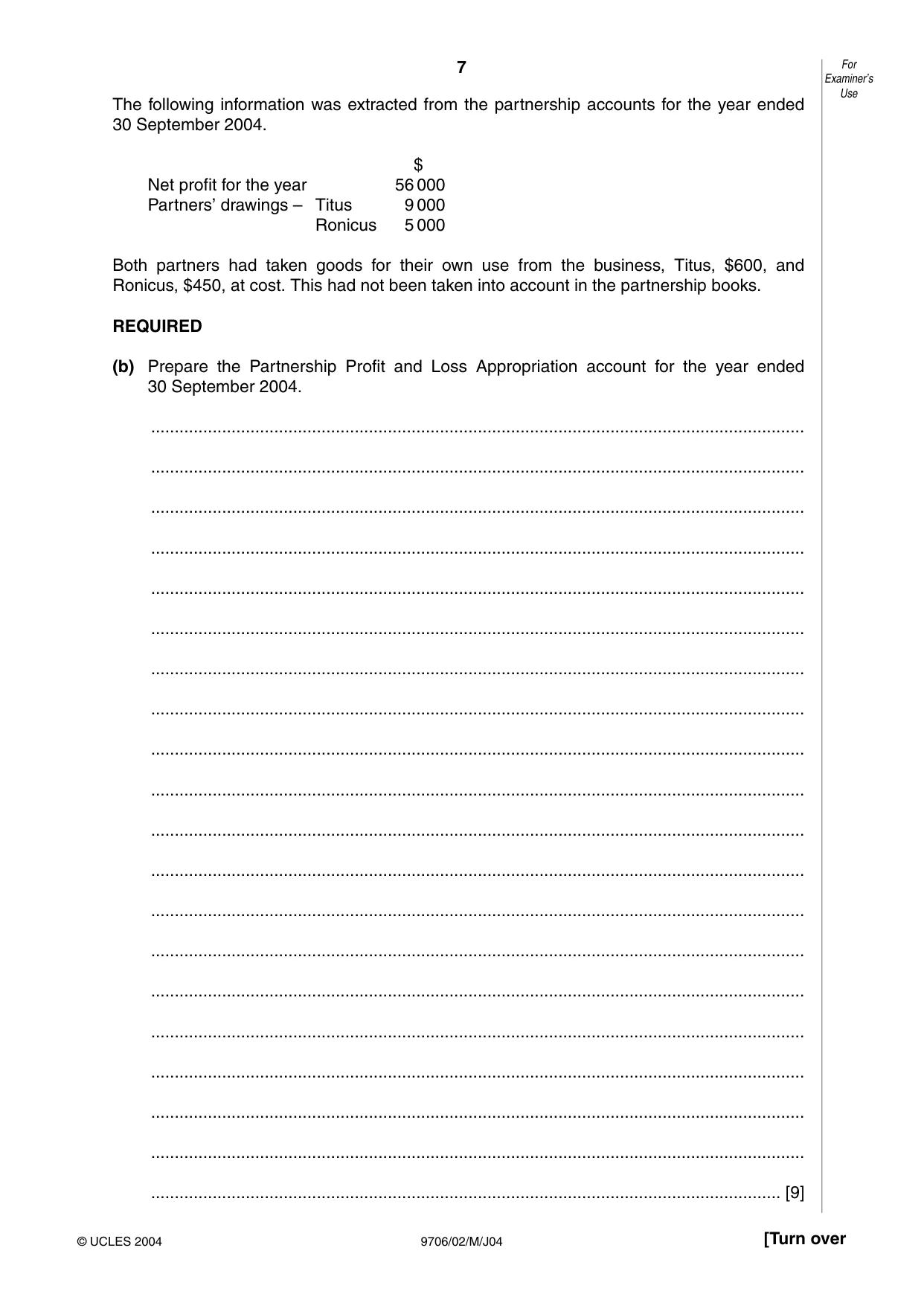 Cambridge A Level Accounting 9706 2004 May/June Paper 2 · Variant 1 question paper, page 7 of 12