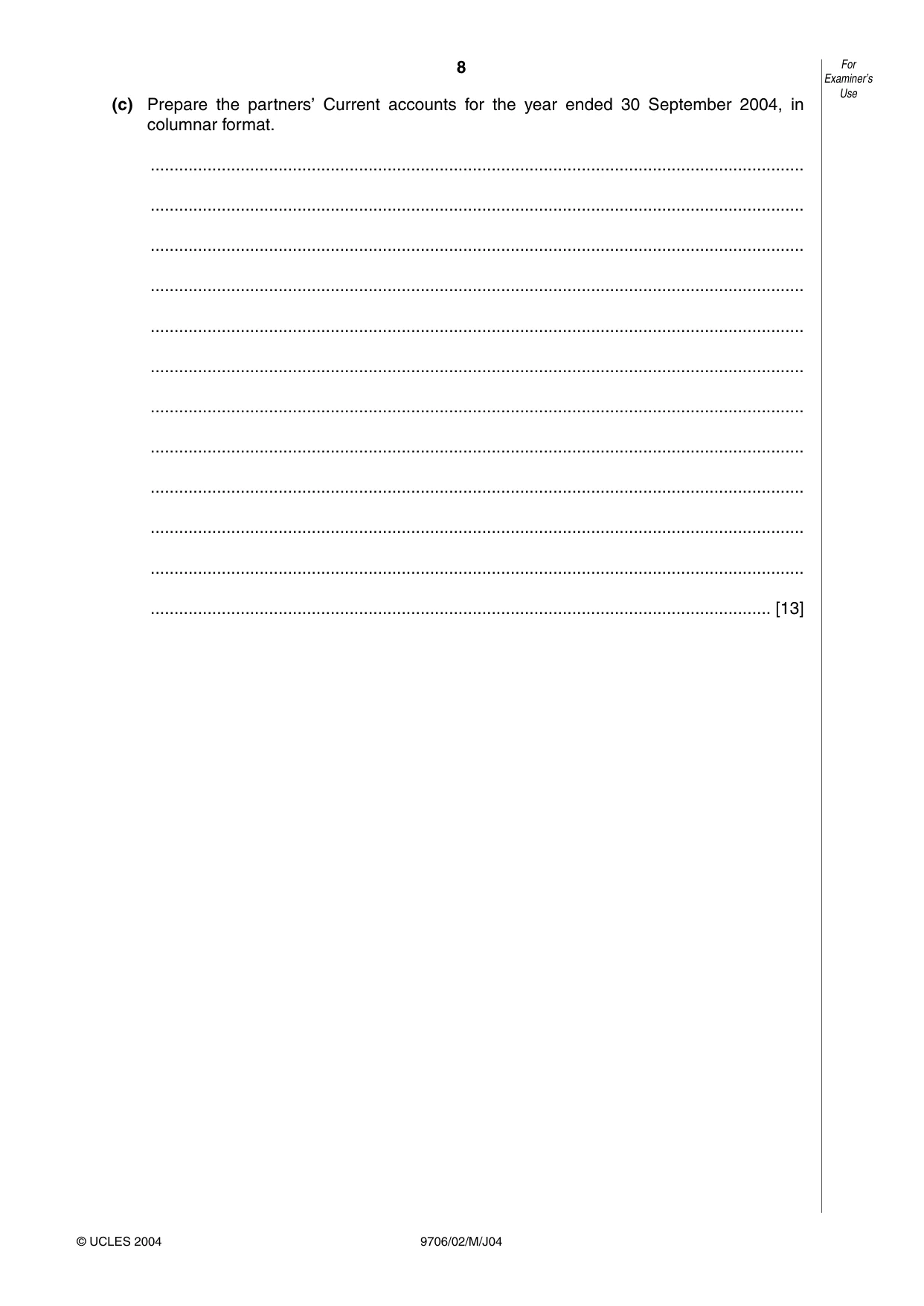 Cambridge A Level Accounting 9706 2004 May/June Paper 2 · Variant 1 question paper, page 8 of 12