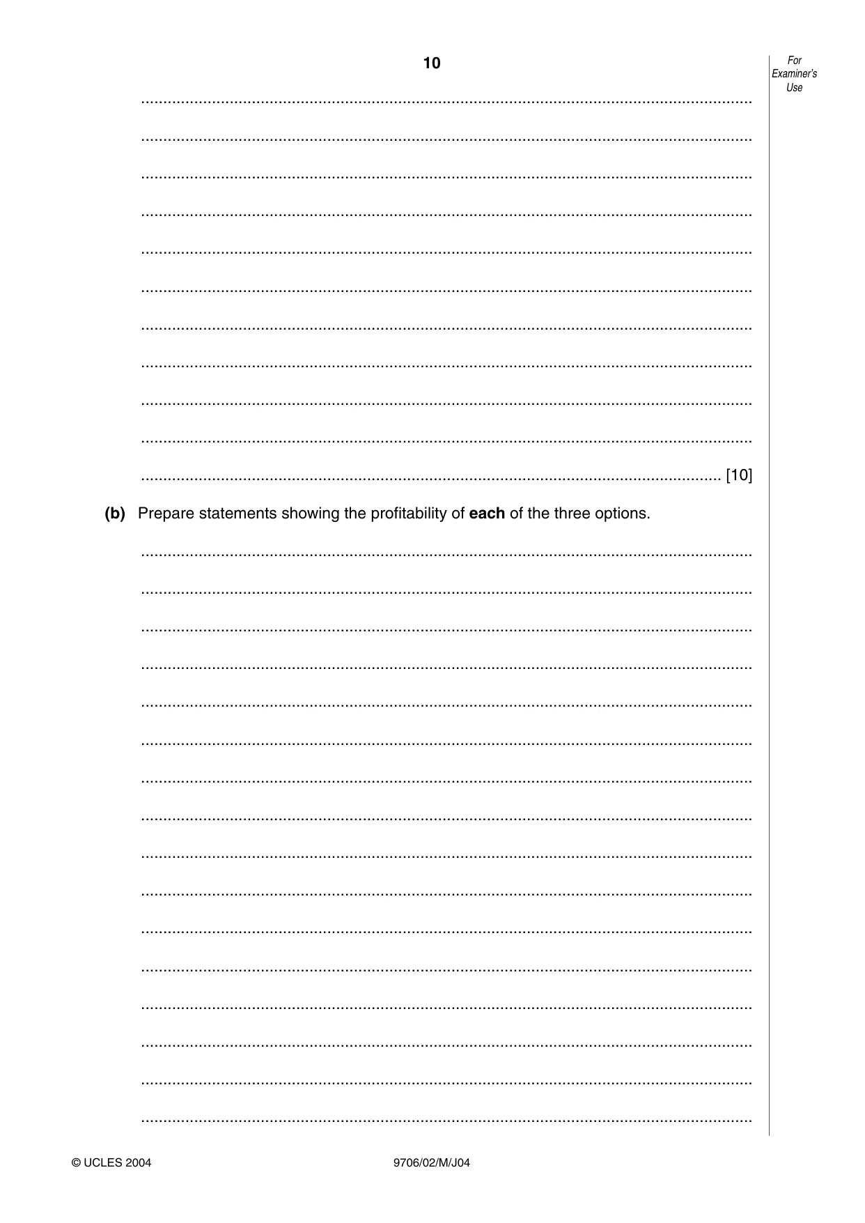 Cambridge A Level Accounting 9706 2004 May/June Paper 2 · Variant 1 question paper, page 10 of 12