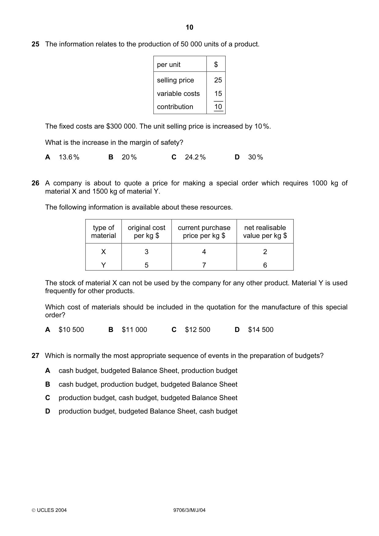 Cambridge A Level Accounting 9706 2004 May/June Paper 3 · Variant 1 question paper, page 10 of 12