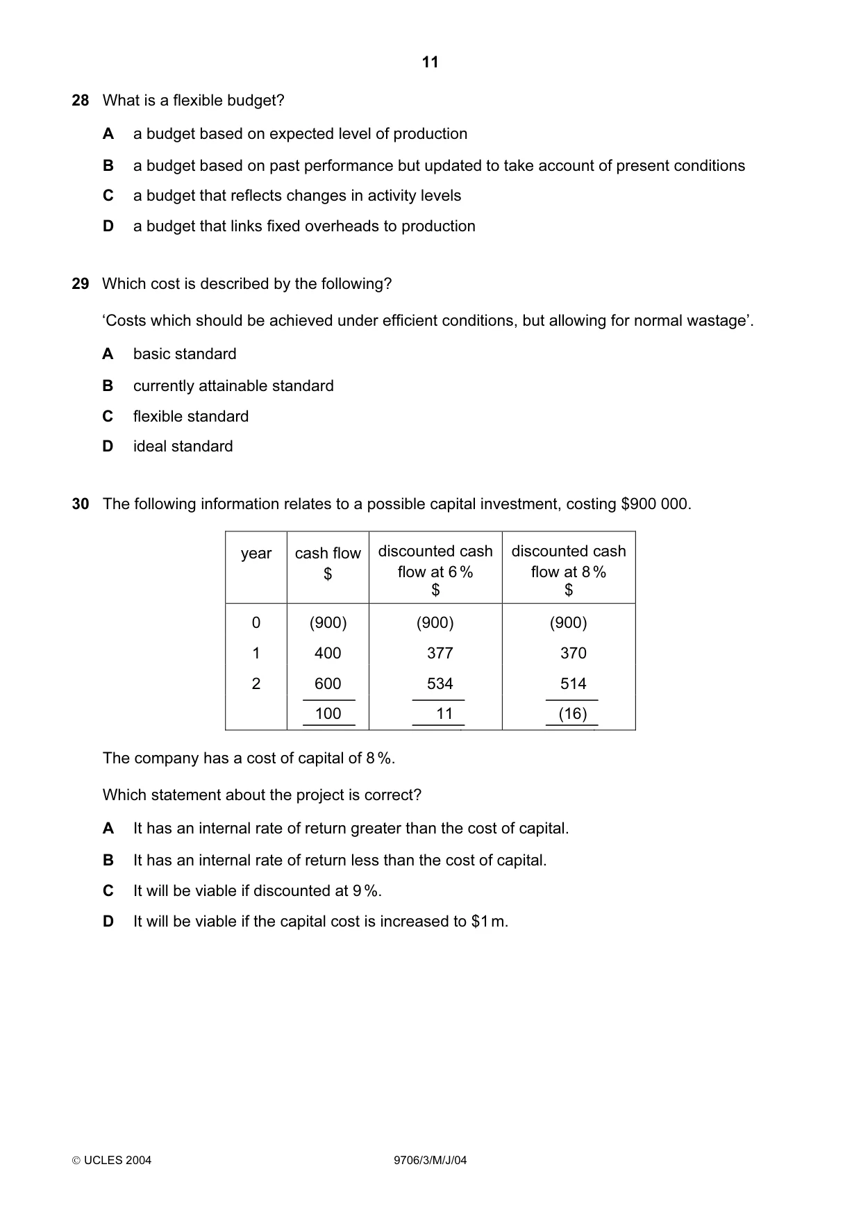 Cambridge A Level Accounting 9706 2004 May/June Paper 3 · Variant 1 question paper, page 11 of 12