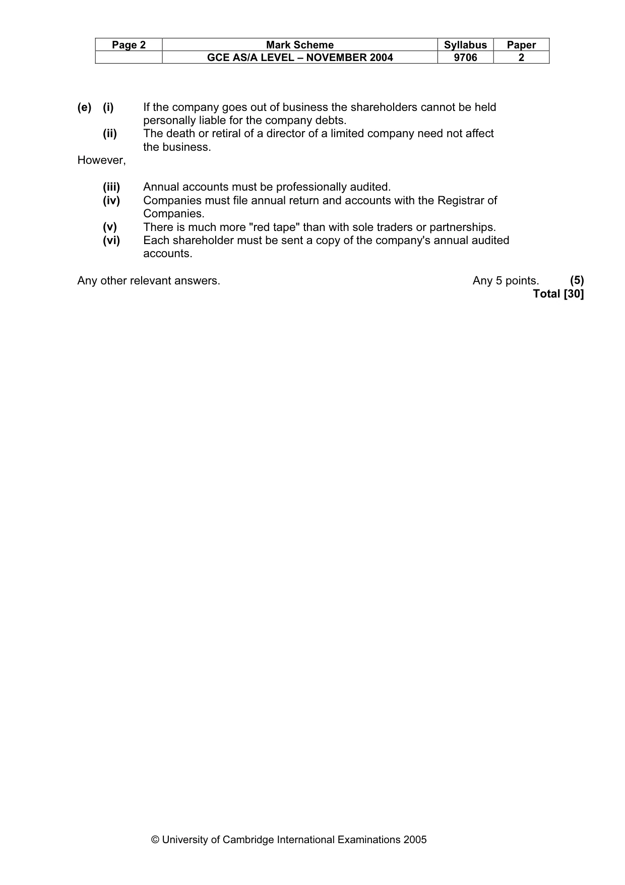 Mark scheme, page 5 of 10