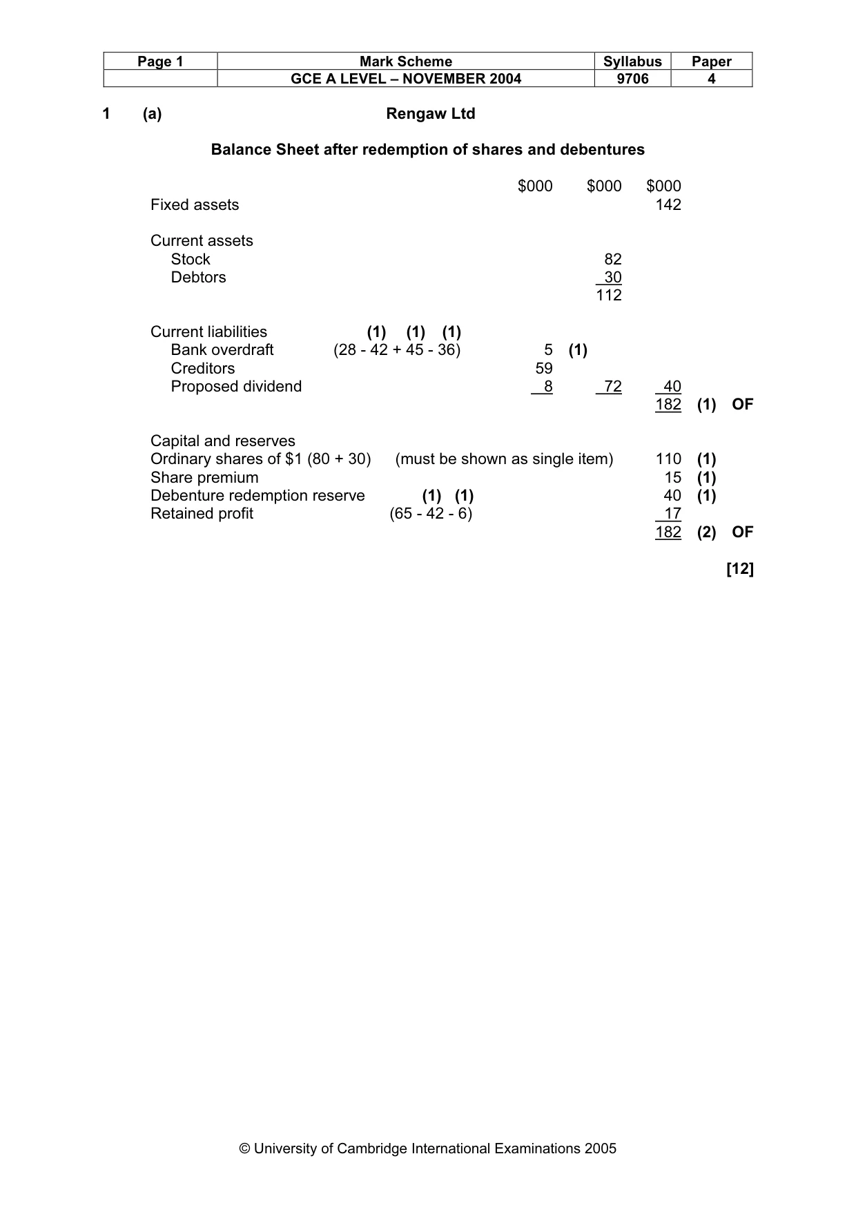 Mark scheme, page 4 of 9
