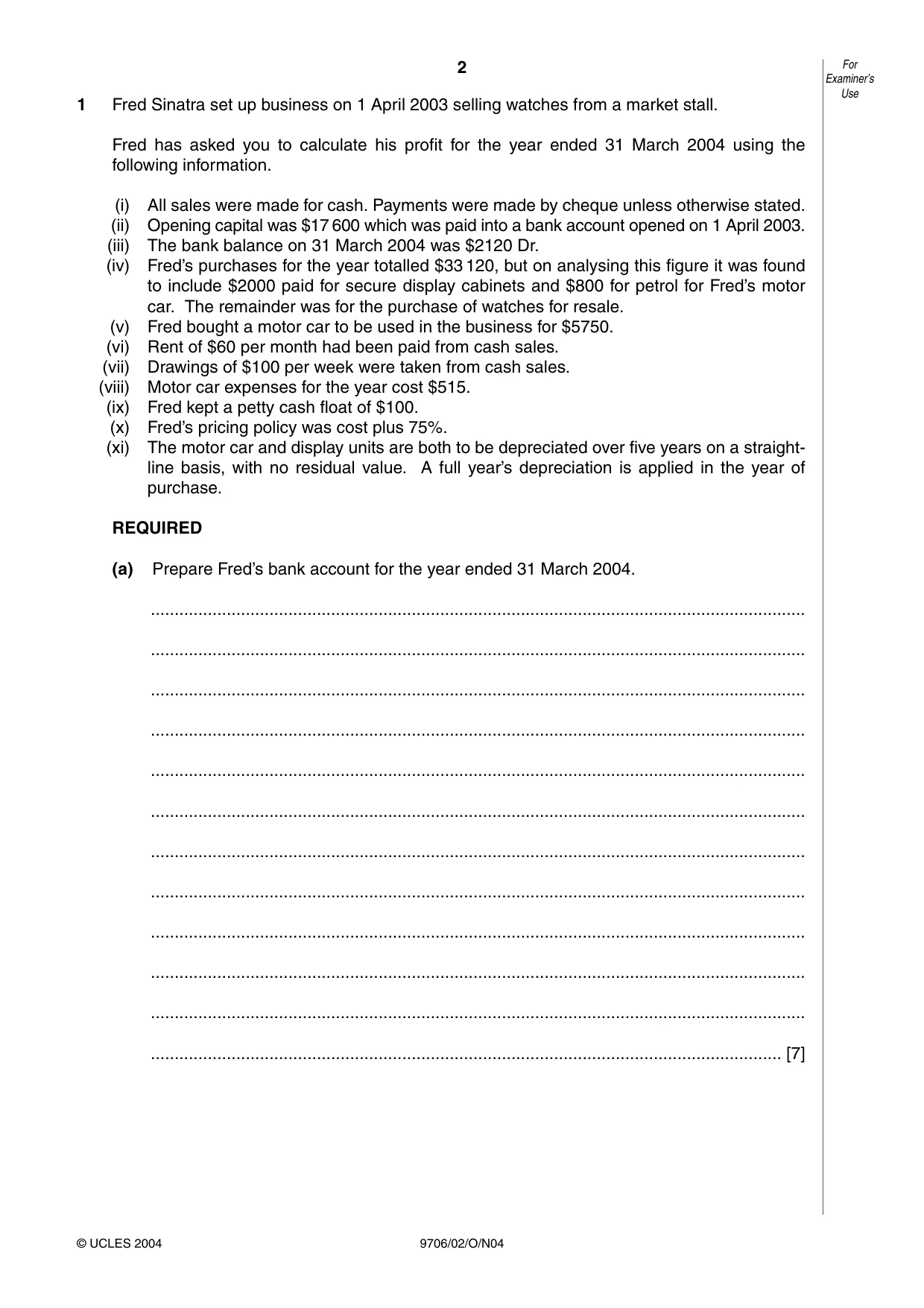 Cambridge A Level Accounting 9706 2004 Oct/Nov Paper 2 · Variant 1 question paper, page 2 of 12