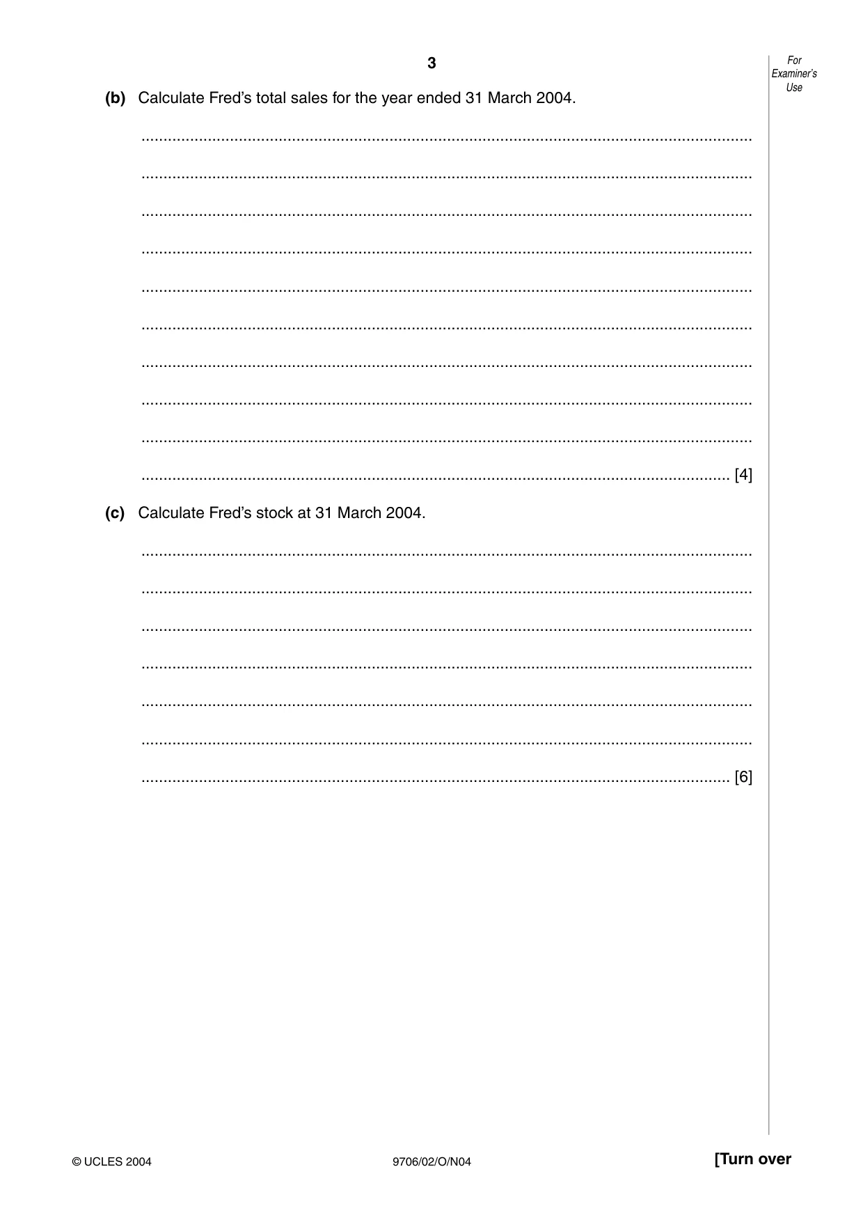 Cambridge A Level Accounting 9706 2004 Oct/Nov Paper 2 · Variant 1 question paper, page 3 of 12