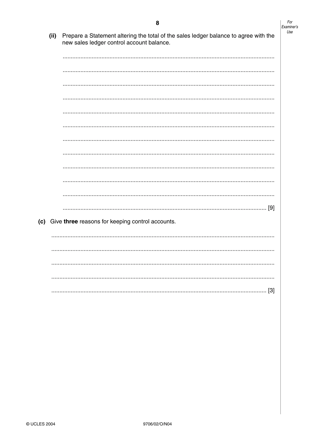 Cambridge A Level Accounting 9706 2004 Oct/Nov Paper 2 · Variant 1 question paper, page 8 of 12