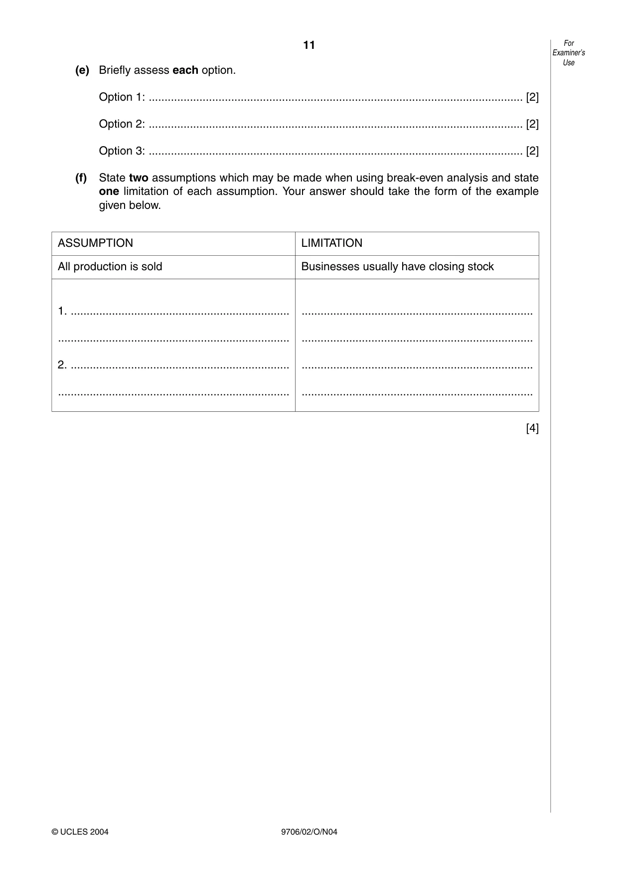 Cambridge A Level Accounting 9706 2004 Oct/Nov Paper 2 · Variant 1 question paper, page 11 of 12