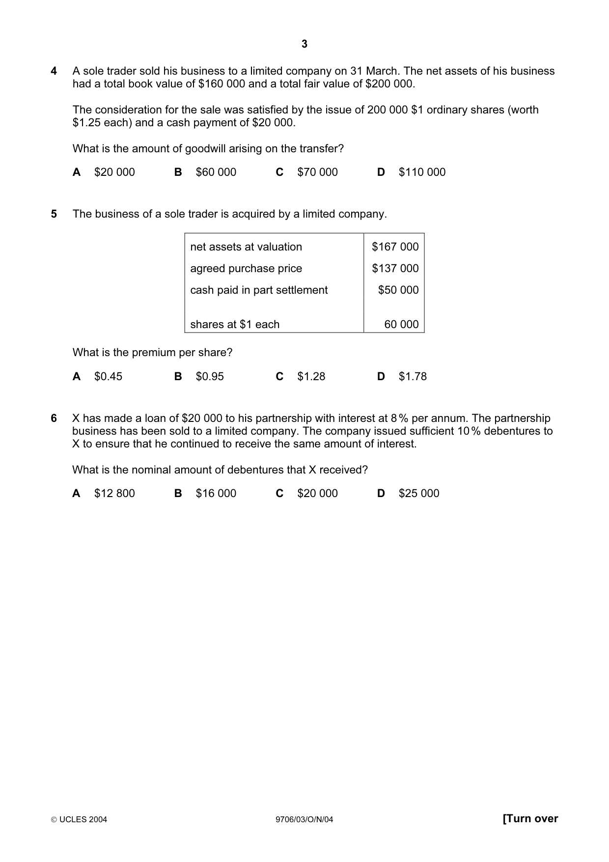 Cambridge A Level Accounting 9706 2004 Oct/Nov Paper 3 · Variant 1 question paper, page 3 of 12