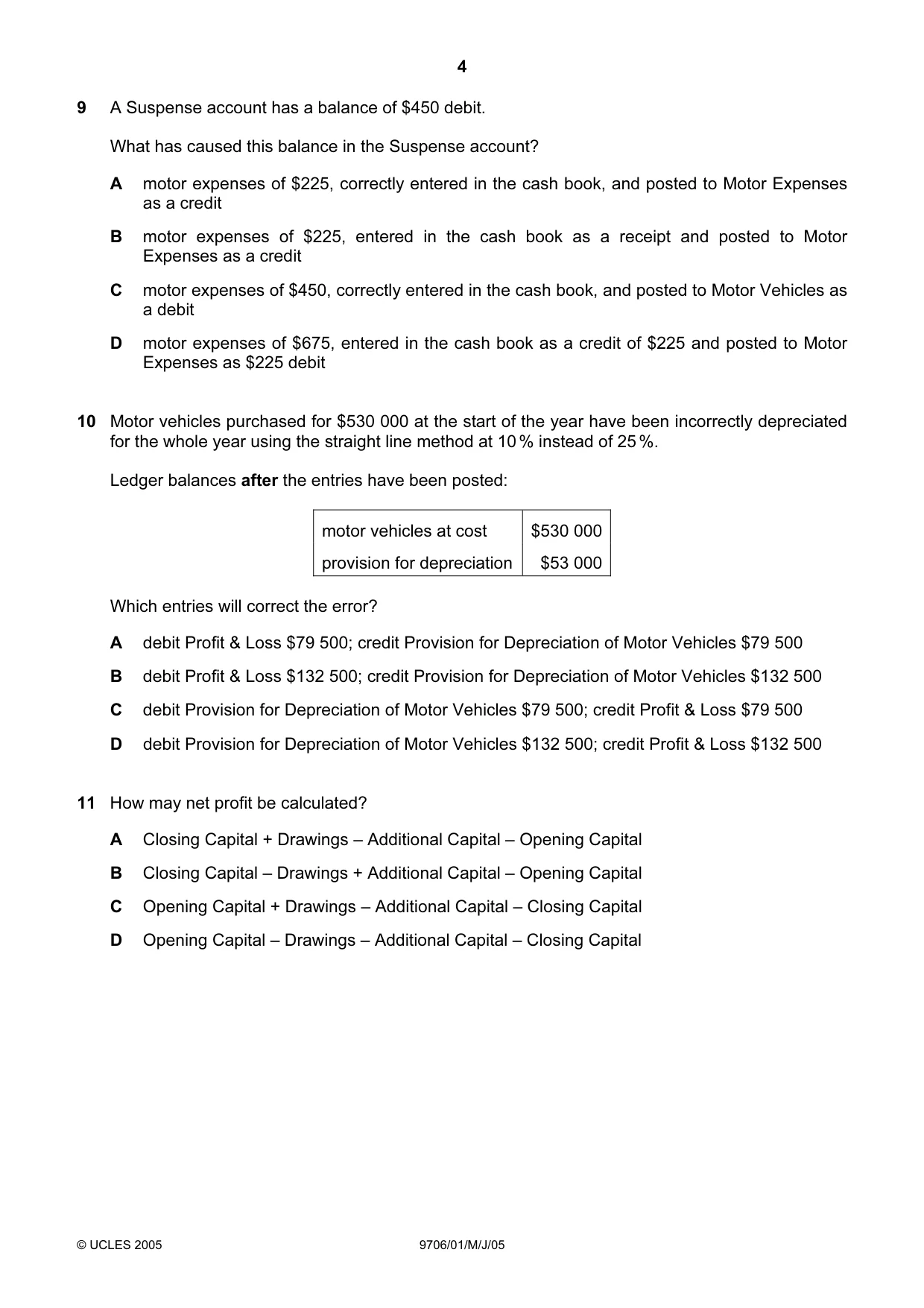 Cambridge A Level Accounting 9706 2005 May/June Paper 1 · Variant 1 question paper, page 4 of 12