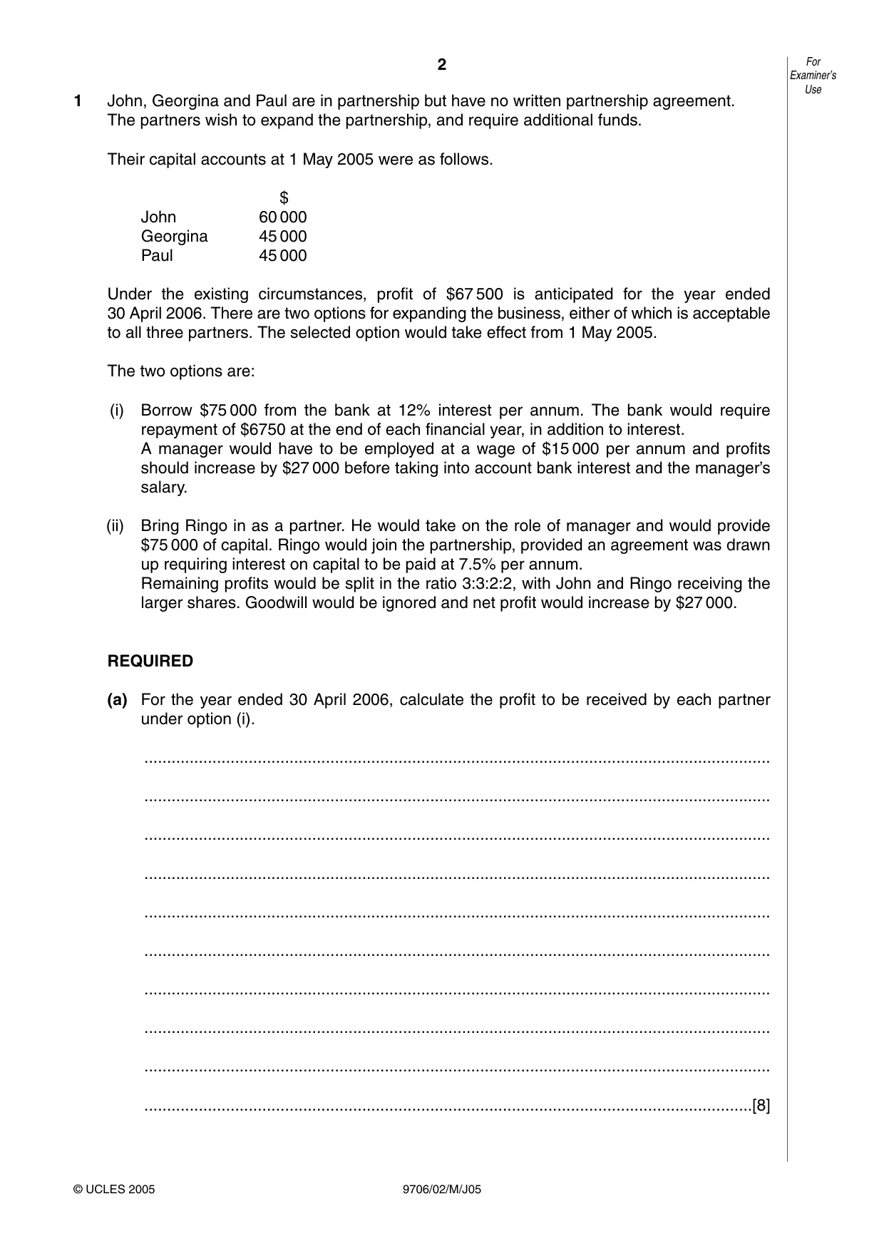 Cambridge A Level Accounting 9706 2005 May/June Paper 2 · Variant 1 question paper, page 2 of 12