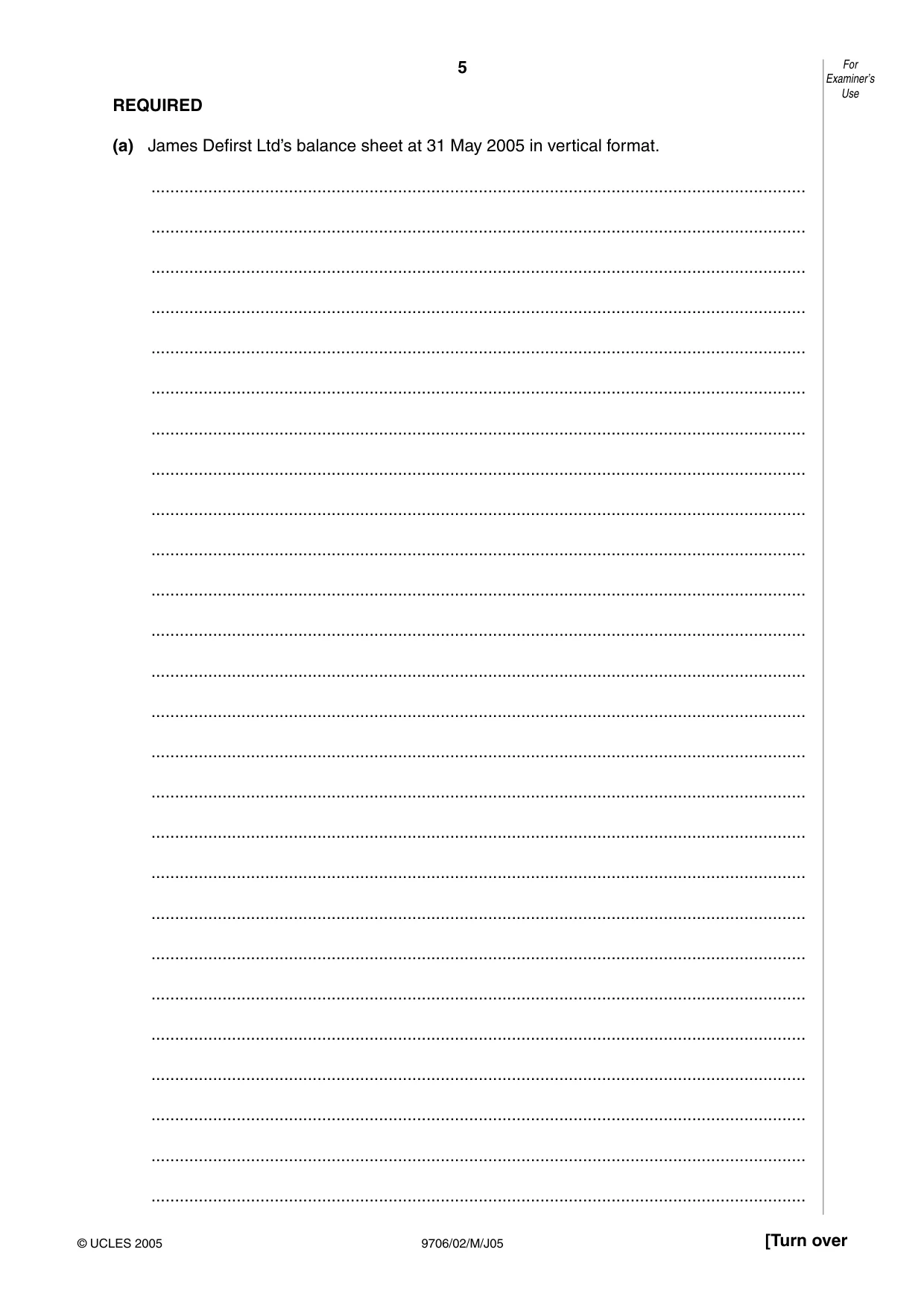 Cambridge A Level Accounting 9706 2005 May/June Paper 2 · Variant 1 question paper, page 5 of 12