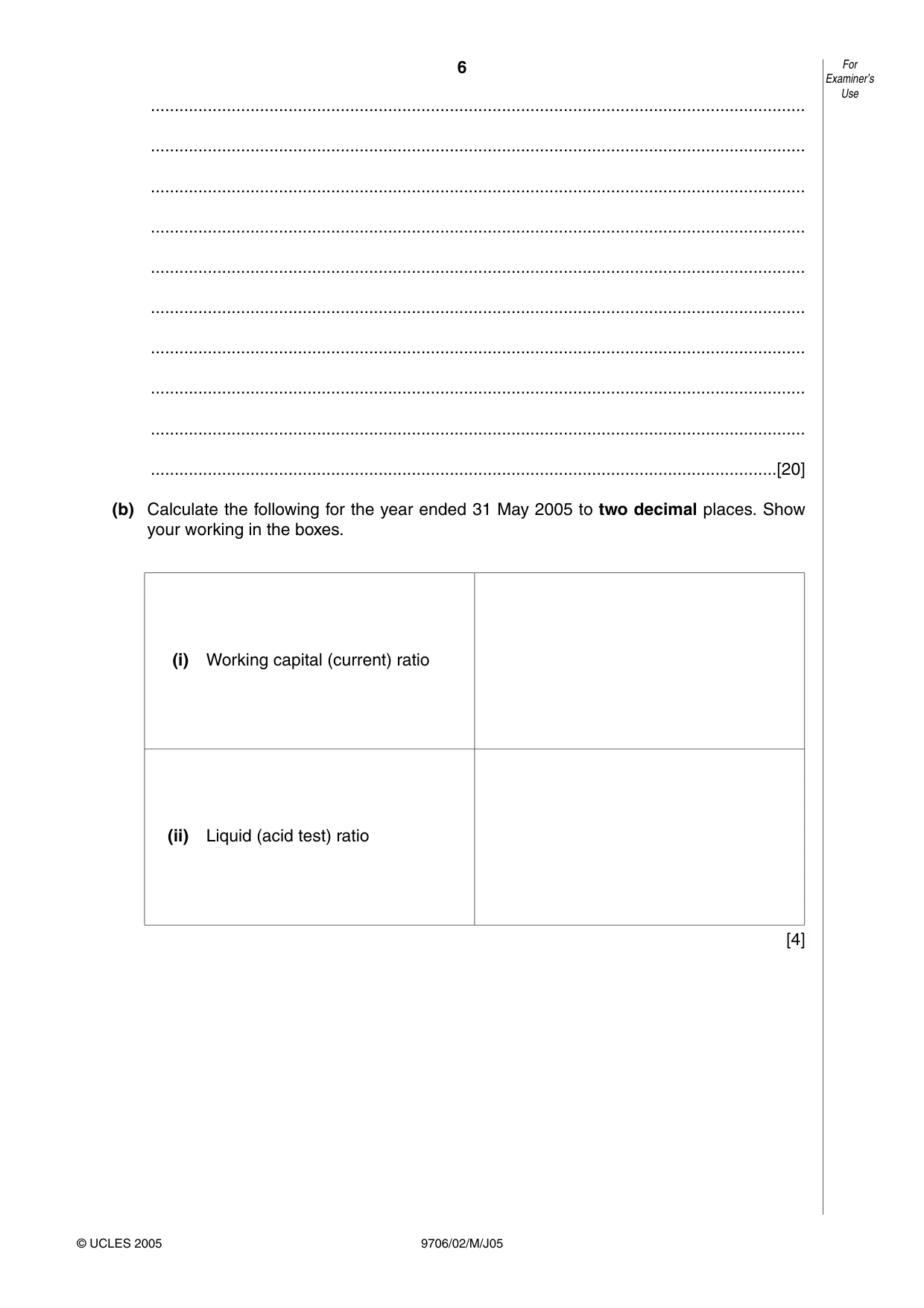 Cambridge A Level Accounting 9706 2005 May/June Paper 2 · Variant 1 question paper, page 6 of 12