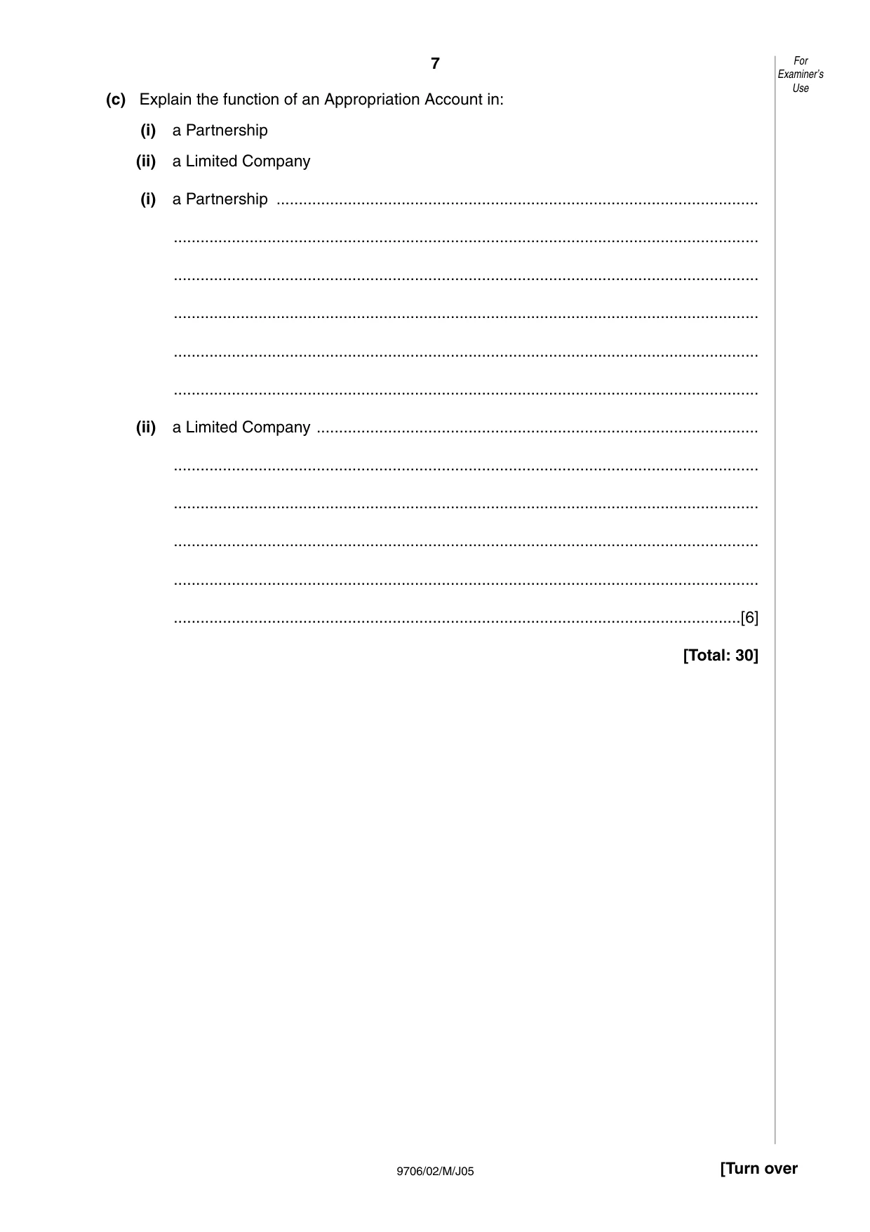 Cambridge A Level Accounting 9706 2005 May/June Paper 2 · Variant 1 question paper, page 7 of 12