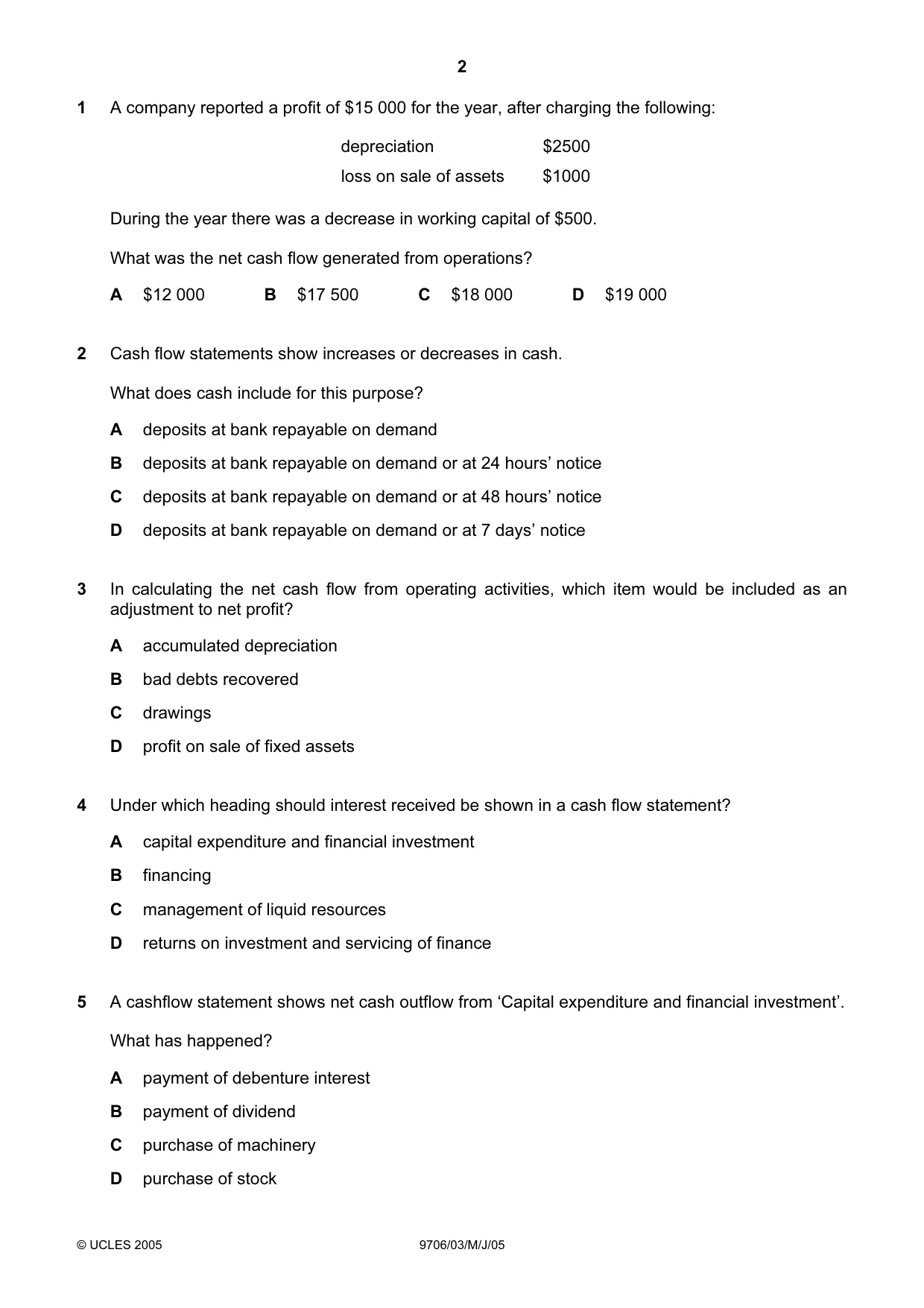 Cambridge A Level Accounting 9706 2005 May/June Paper 3 · Variant 1 question paper, page 2 of 12