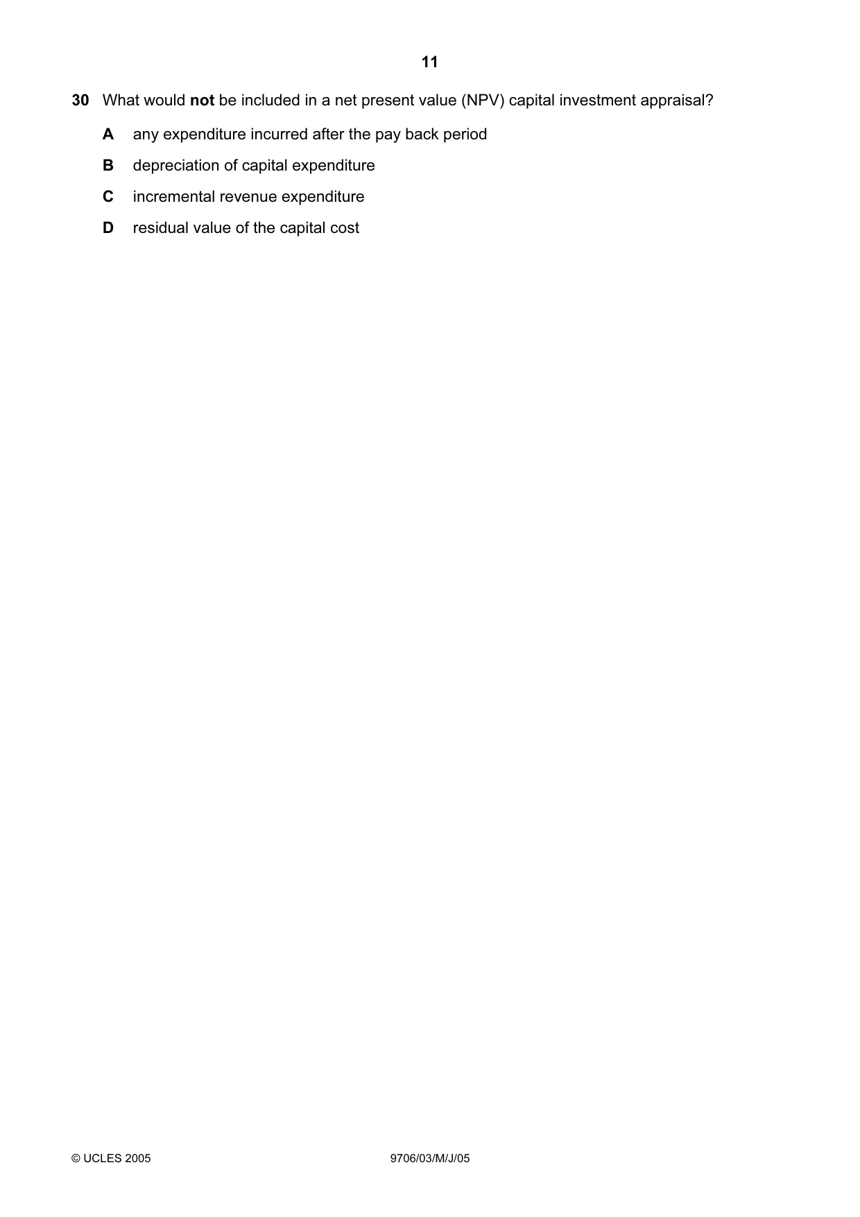 Cambridge A Level Accounting 9706 2005 May/June Paper 3 · Variant 1 question paper, page 11 of 12
