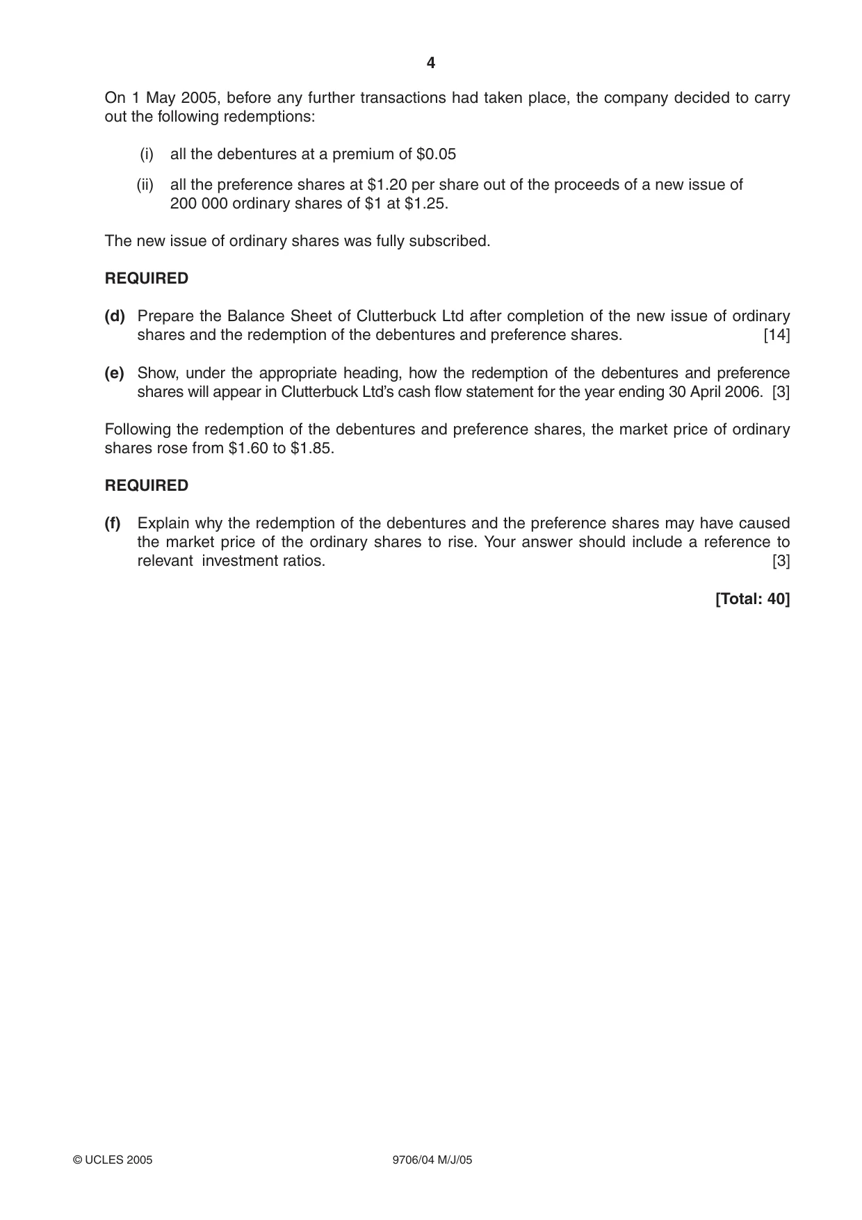 Cambridge A Level Accounting 9706 2005 May/June Paper 4 · Variant 1 question paper, page 4 of 8