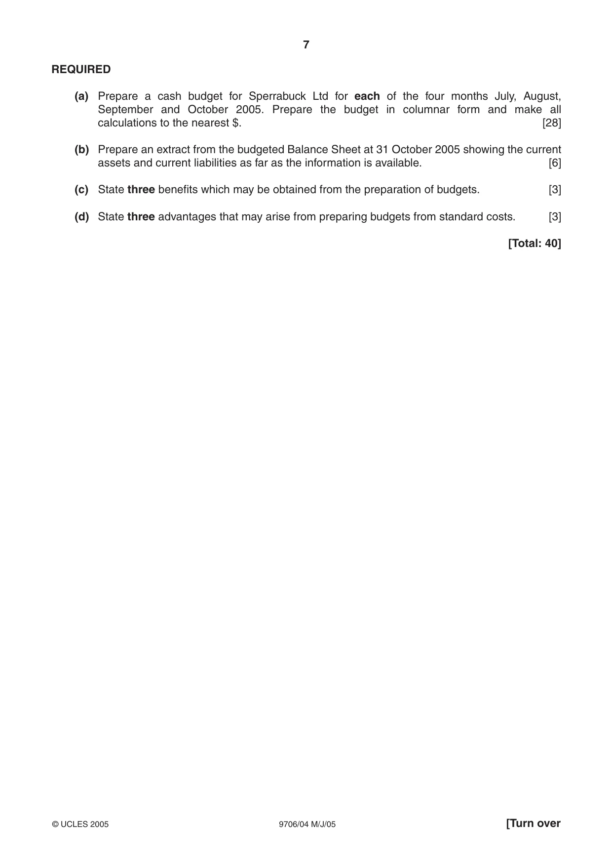 Cambridge A Level Accounting 9706 2005 May/June Paper 4 · Variant 1 question paper, page 7 of 8