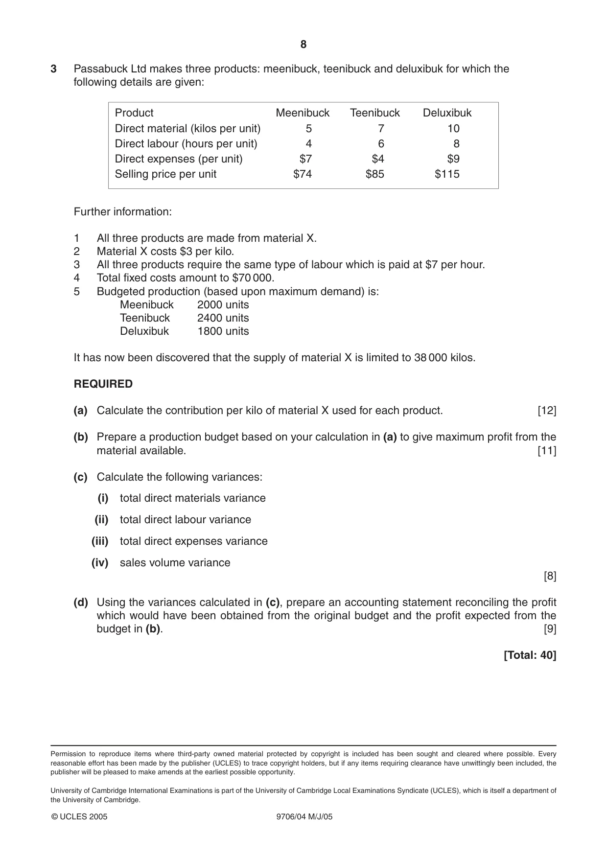 Cambridge A Level Accounting 9706 2005 May/June Paper 4 · Variant 1 question paper, page 8 of 8