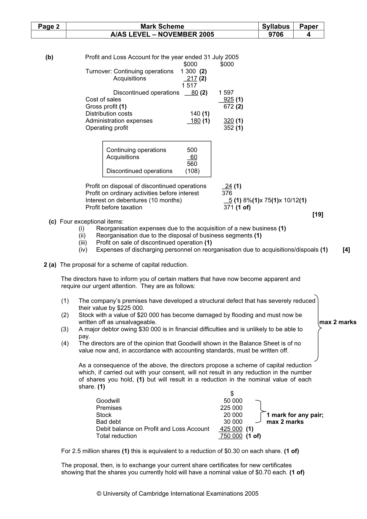 Mark scheme, page 3 of 6
