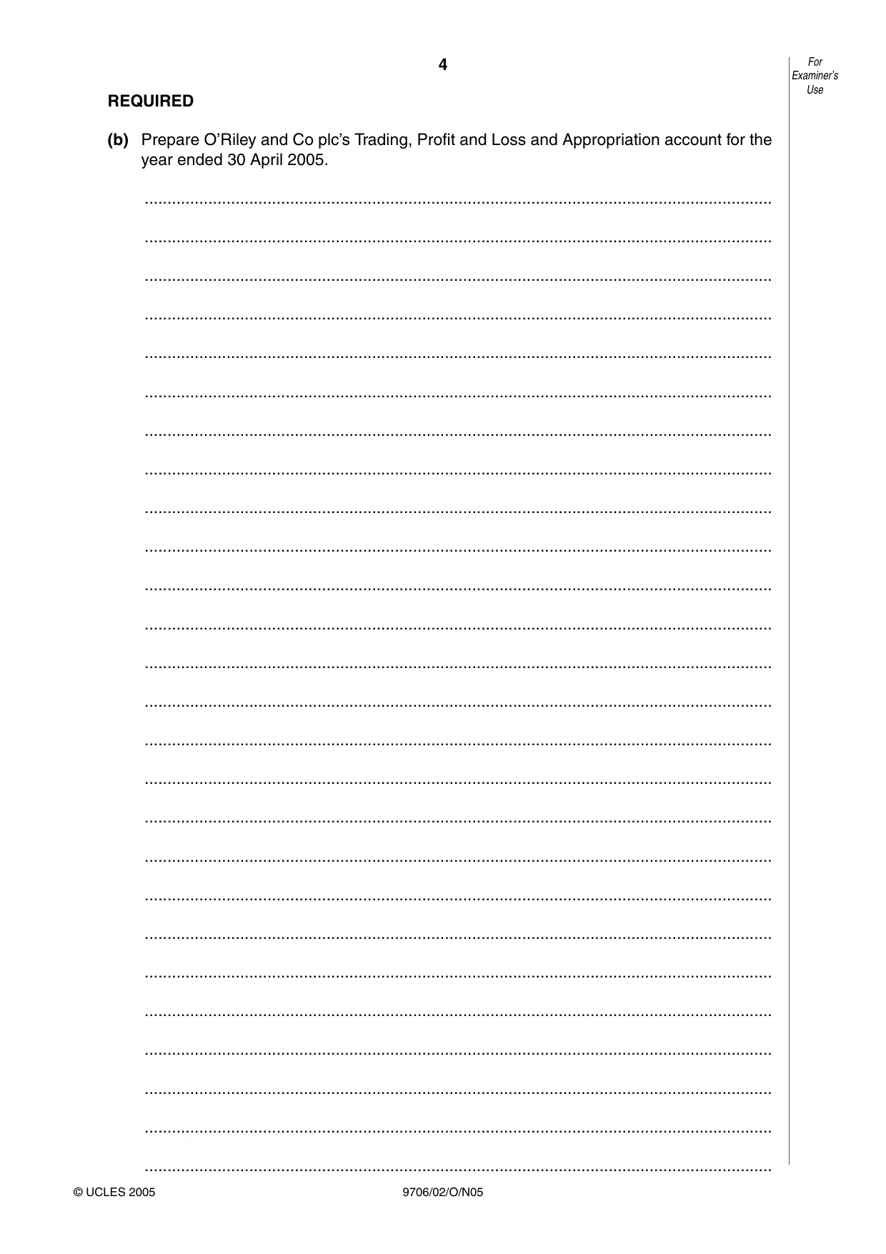 Cambridge A Level Accounting 9706 2005 Oct/Nov Paper 2 · Variant 1 question paper, page 4 of 16